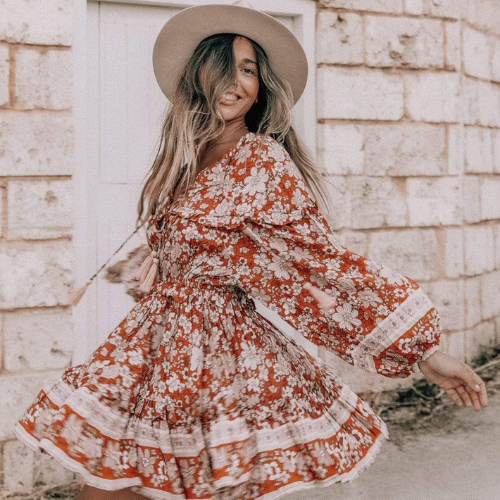 Model wearing chasing stars mini dress