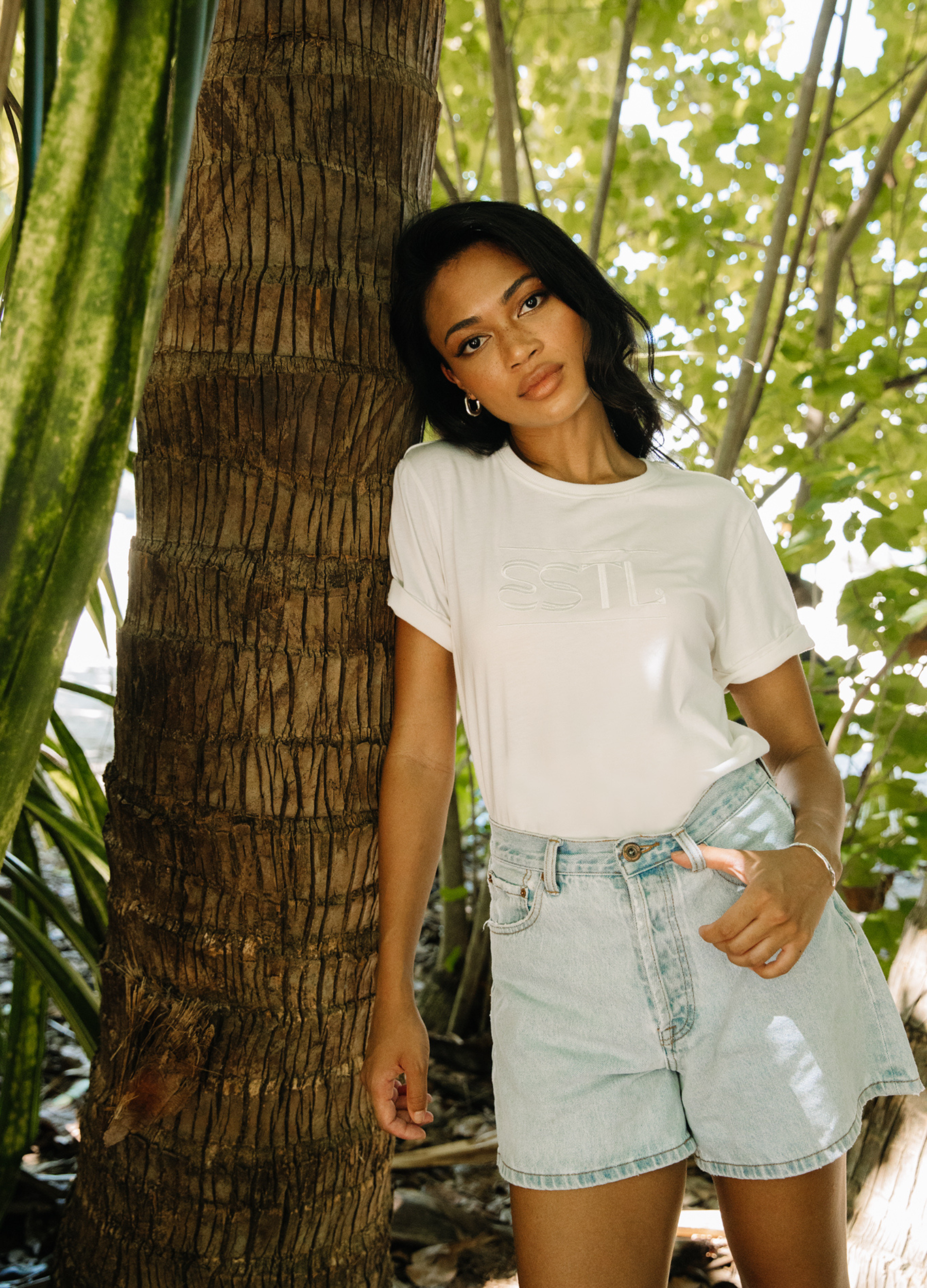 White T Shirt with Logo Detail