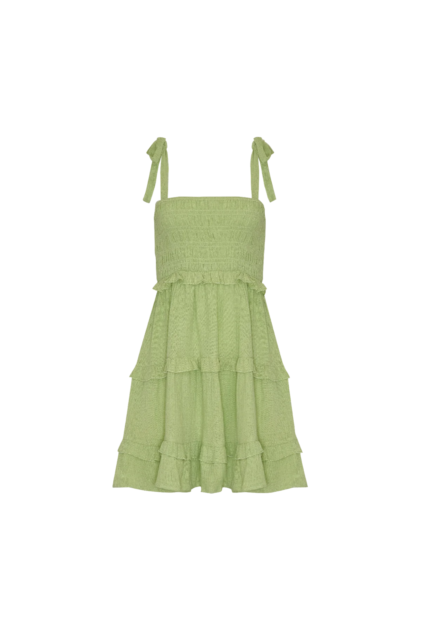 Strappy pale green mini dress with tie shoulders