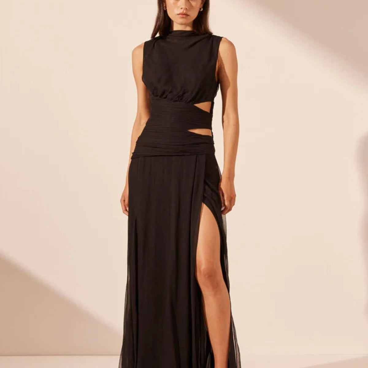 chinese dress ladies Plunge Cut-Out Maxi Dress in Black