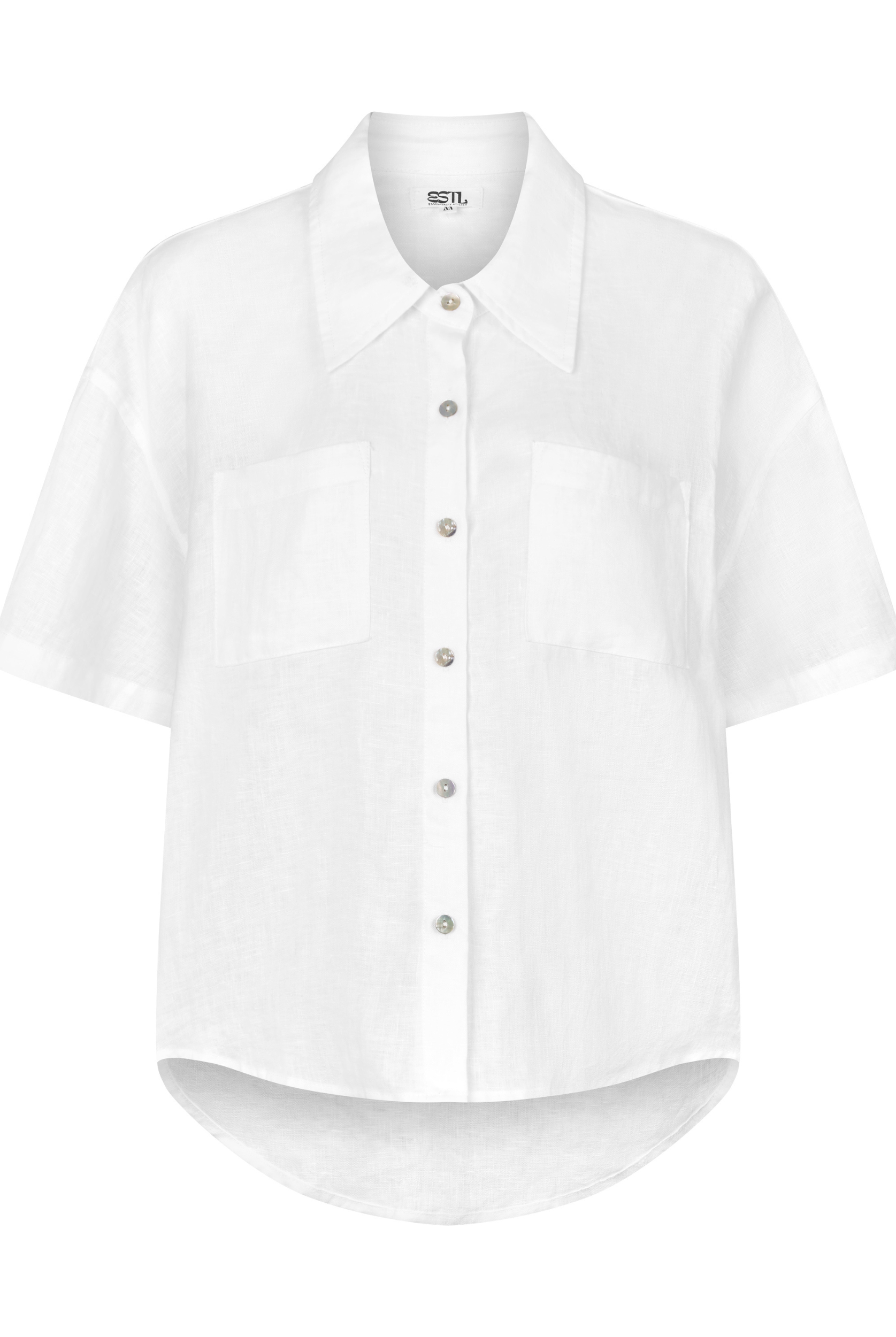 White short sleeve linen shirt button through