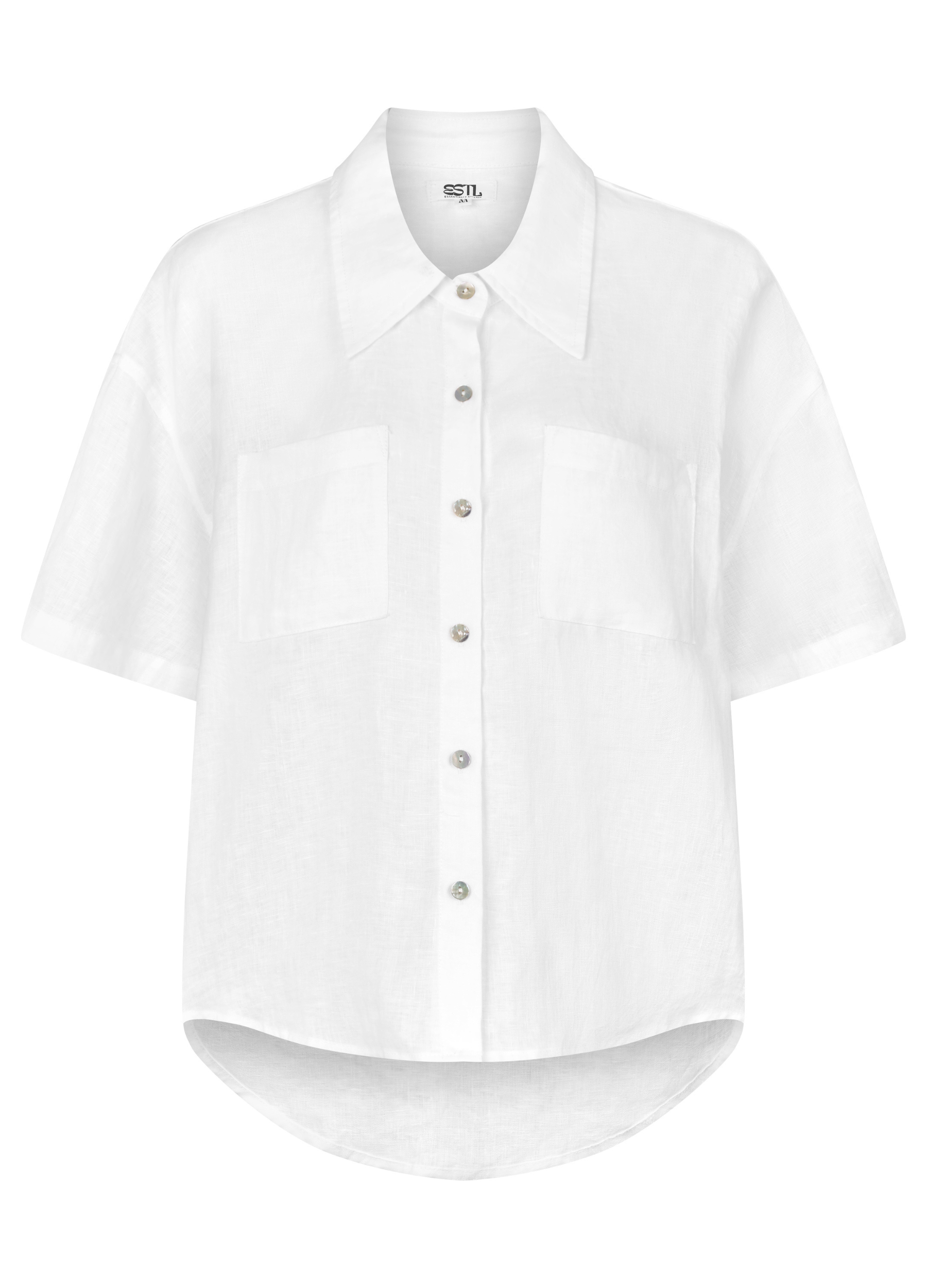 White short sleeve linen shirt button through