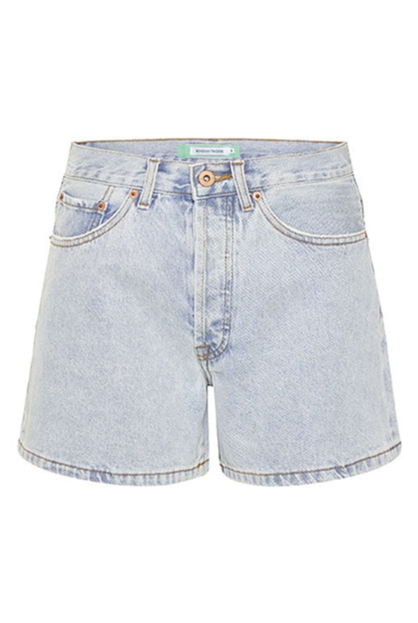 Model wearing the Bohemian Traders Mid Thigh ice wash short