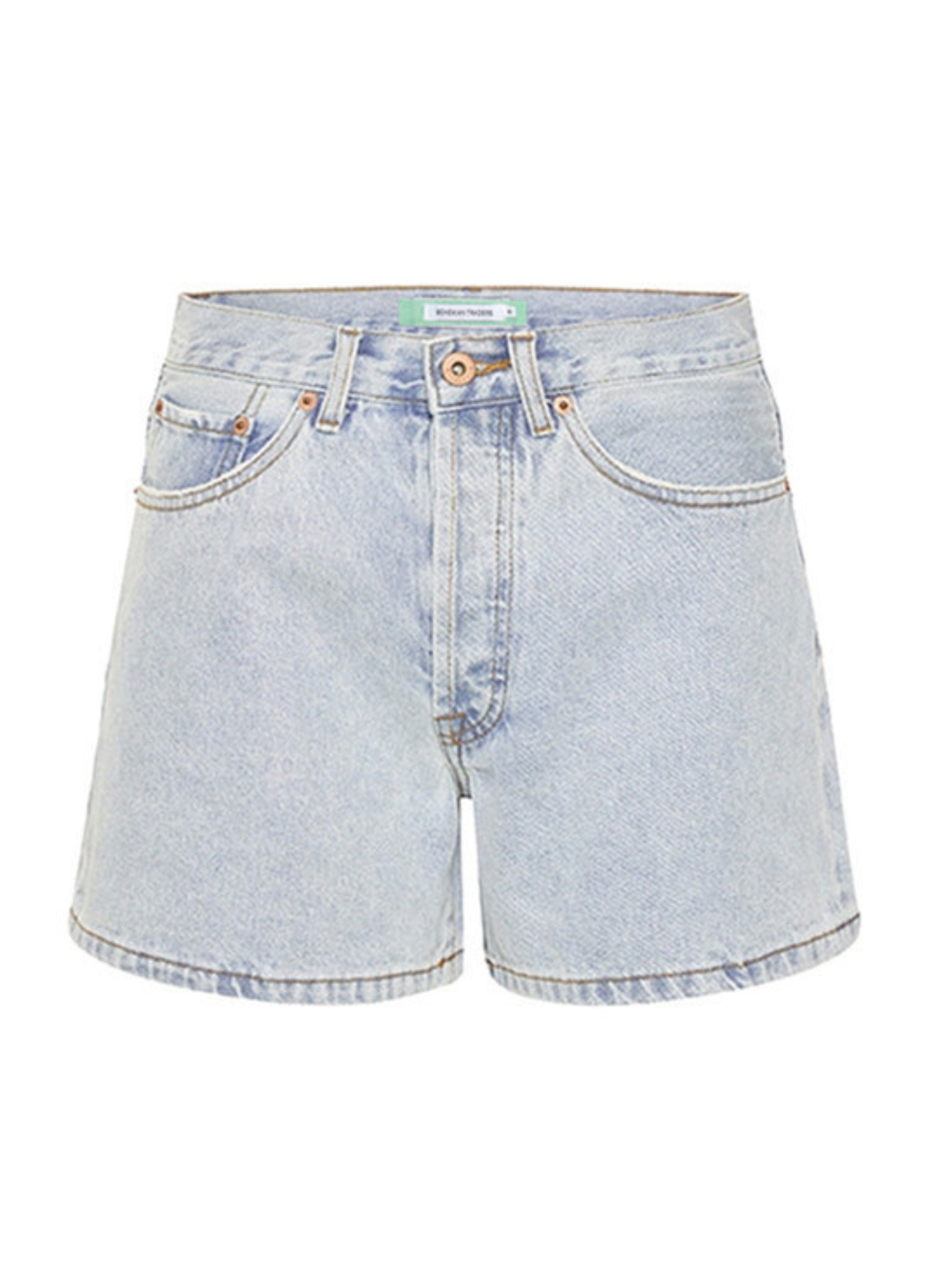 Model wearing the Bohemian Traders Mid Thigh ice wash short