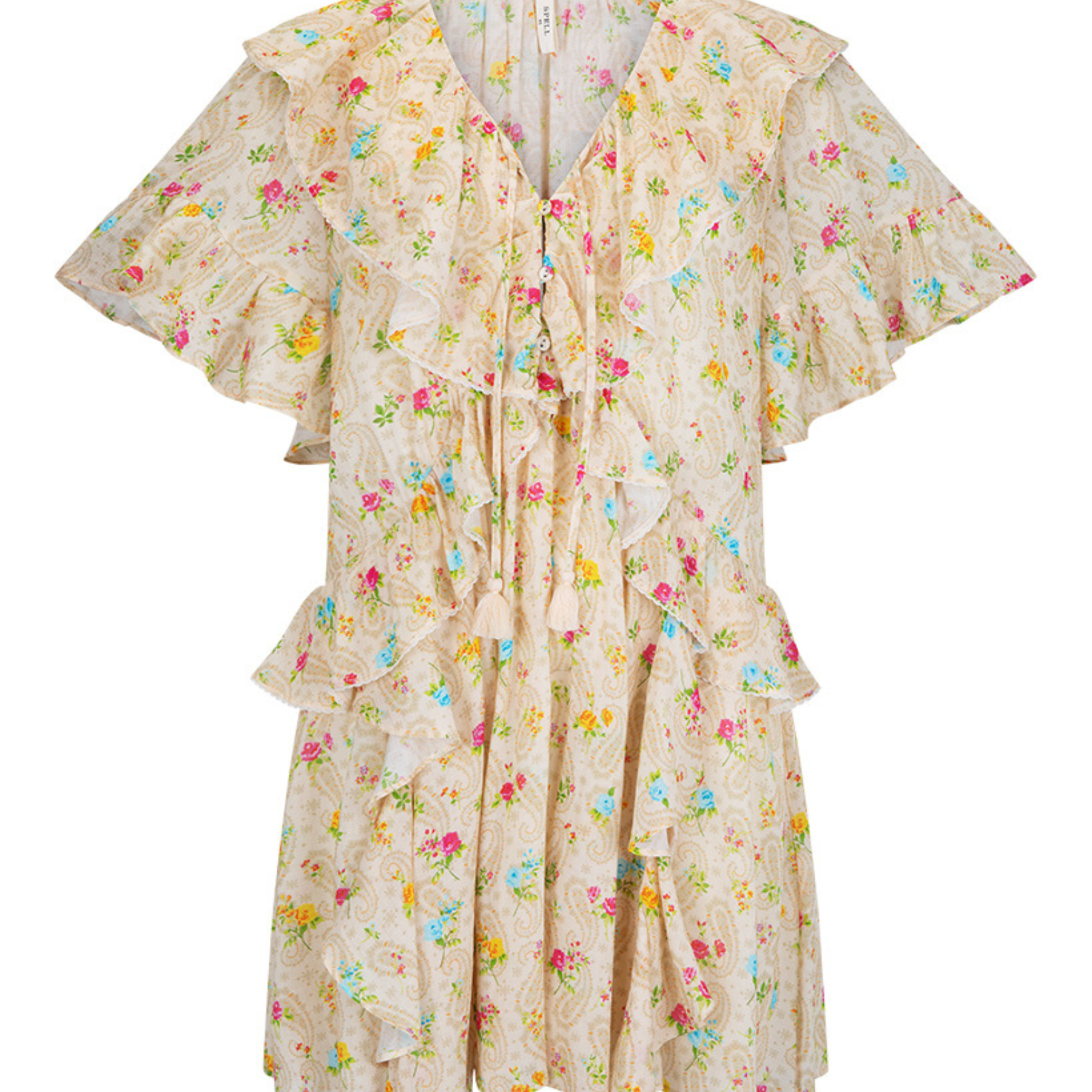 Fleur Flutter Sleeve Mini Dress by Spell in Macaroon