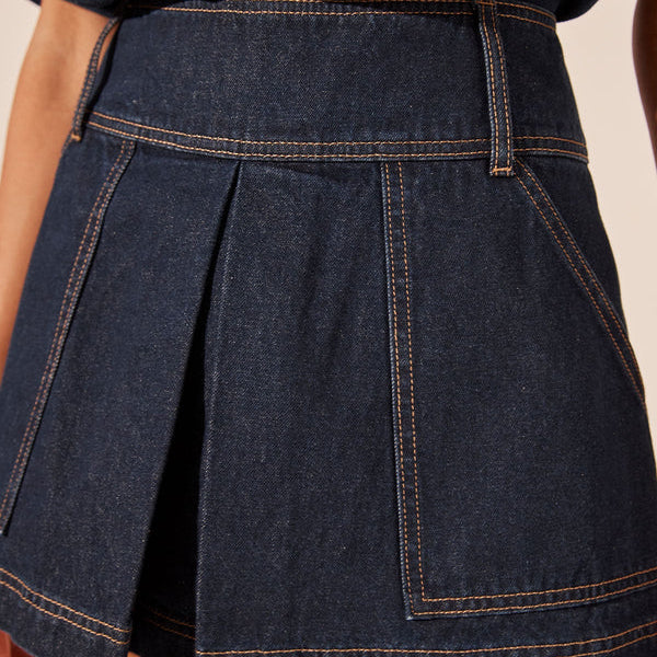 Indigo Denim Pleated Mini Skirt from Shona Joy