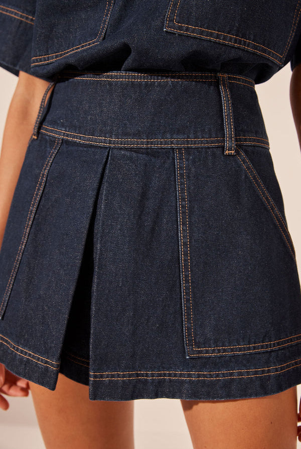 Indigo Denim Pleated Mini Skirt from Shona Joy