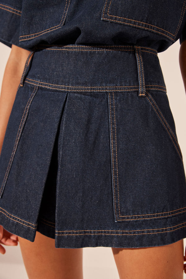 Indigo Denim Pleated Mini Skirt from Shona Joy