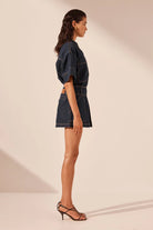 Indigo Denim Pleated Mini Skirt from Shona Joy