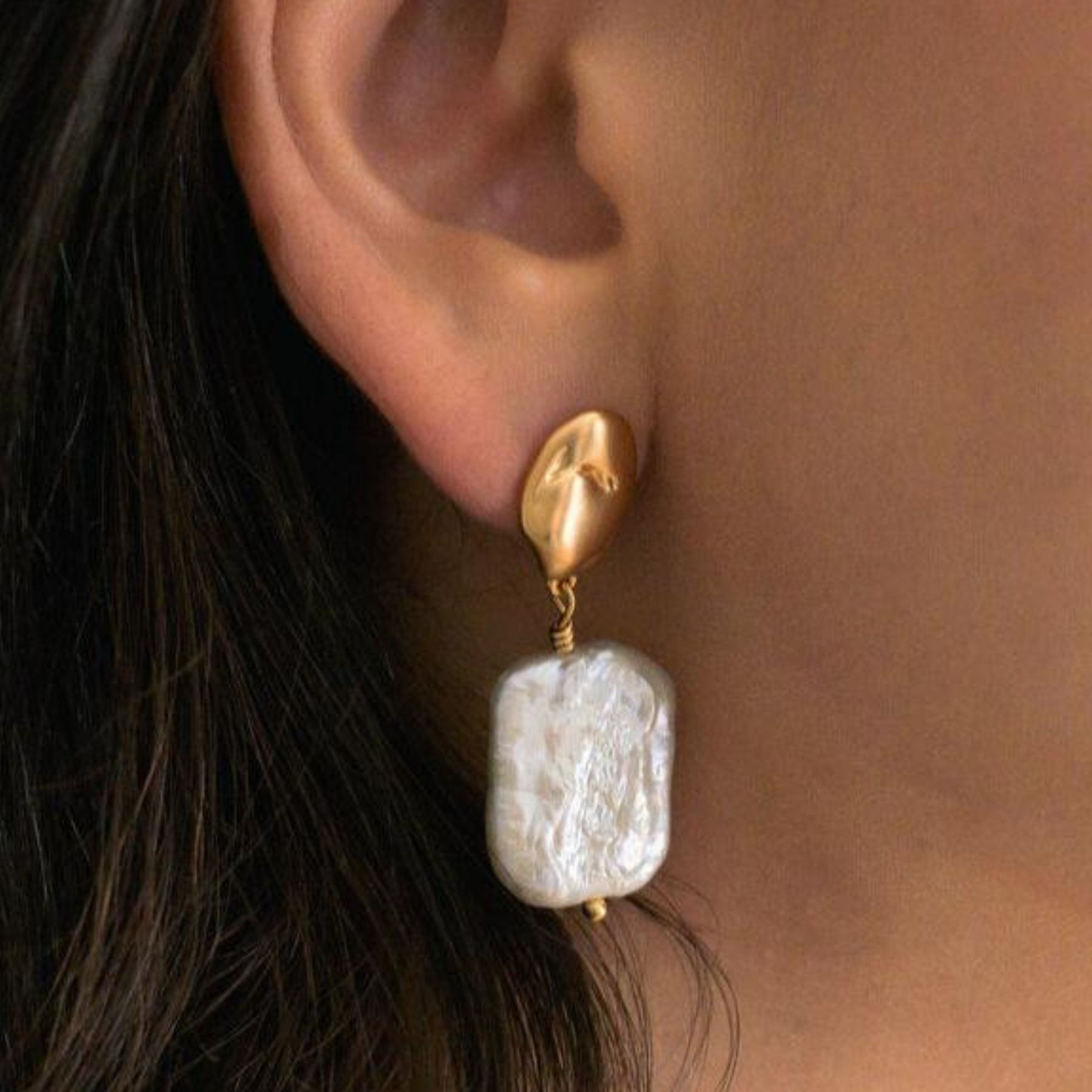 Square pearl statement earring from Indigo & Wolfe