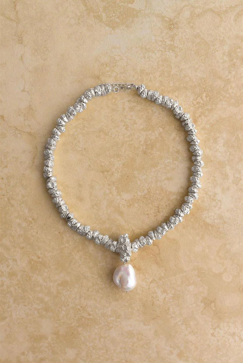 Silver Jewel Necklace with Pearl