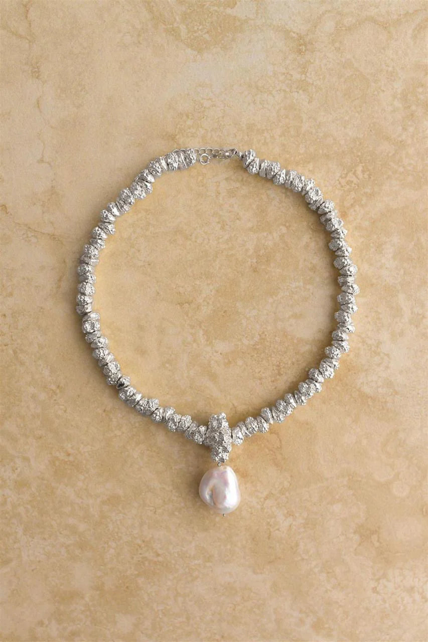 Silver Jewel Necklace with Pearl