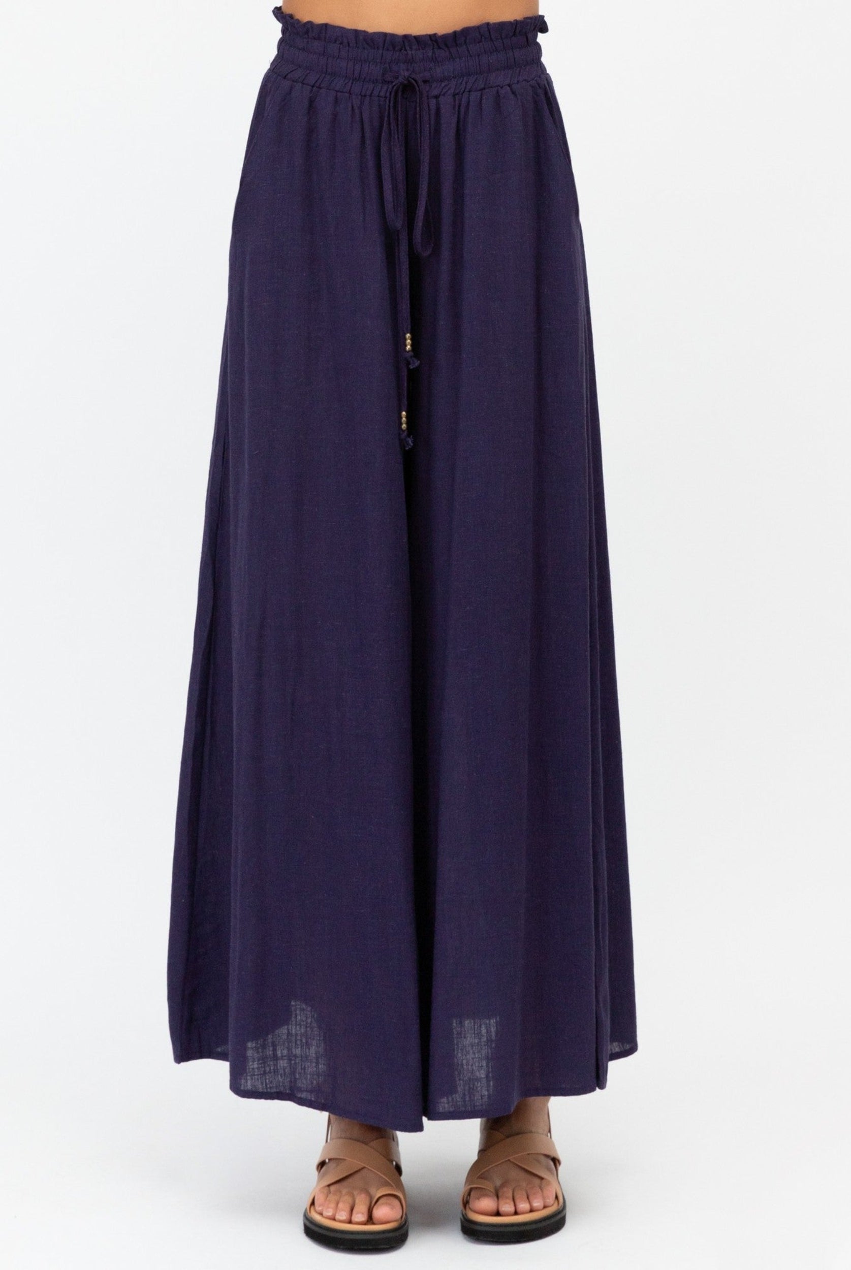 Navy Blue wide leg pant with elasticated waistband