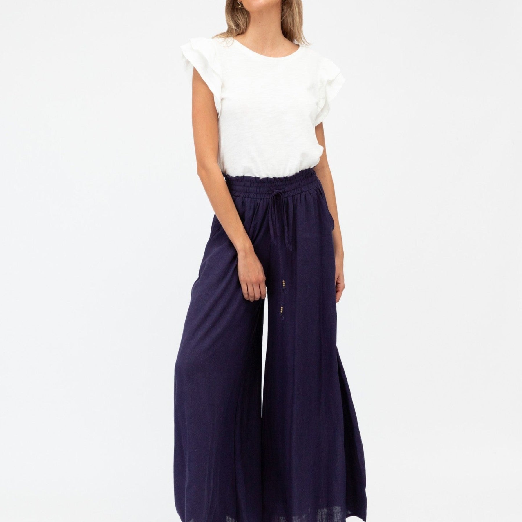 Navy Blue wide leg pant with elasticated waistband