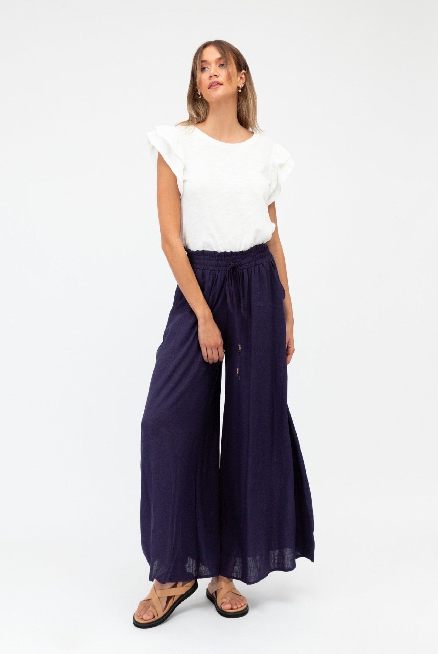 Navy Blue wide leg pant with elasticated waistband