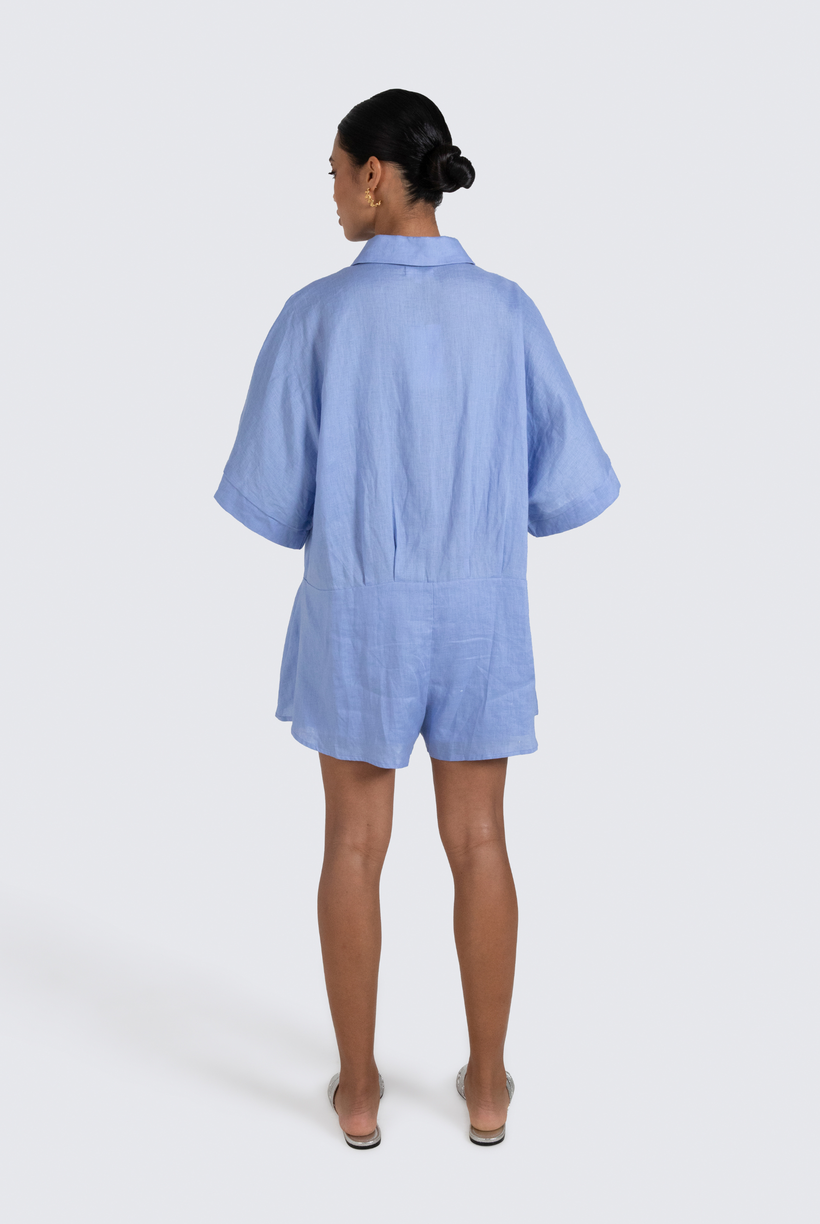 Pixie Linen Playsuit with shell buttons