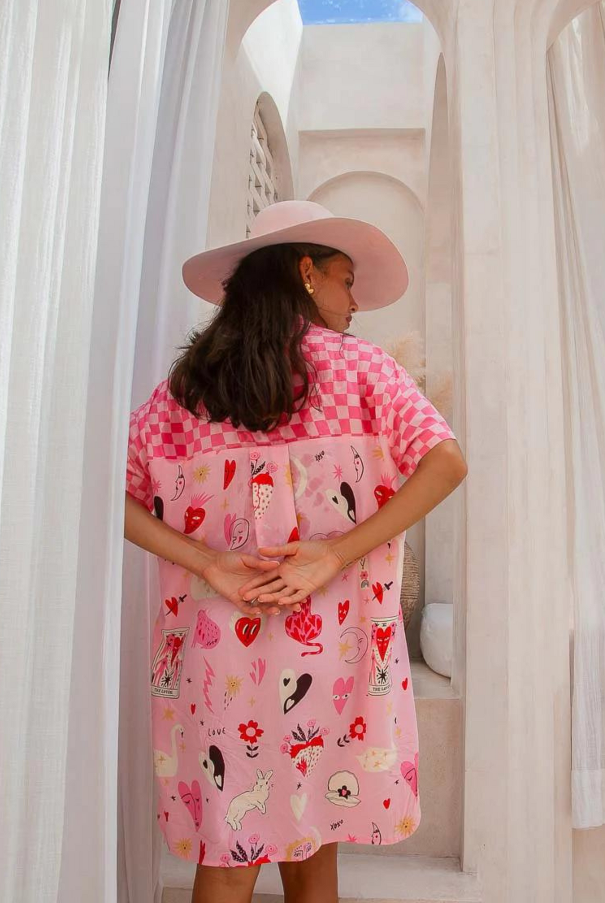 Palm Collective Spliced Shirt Dress in pink print