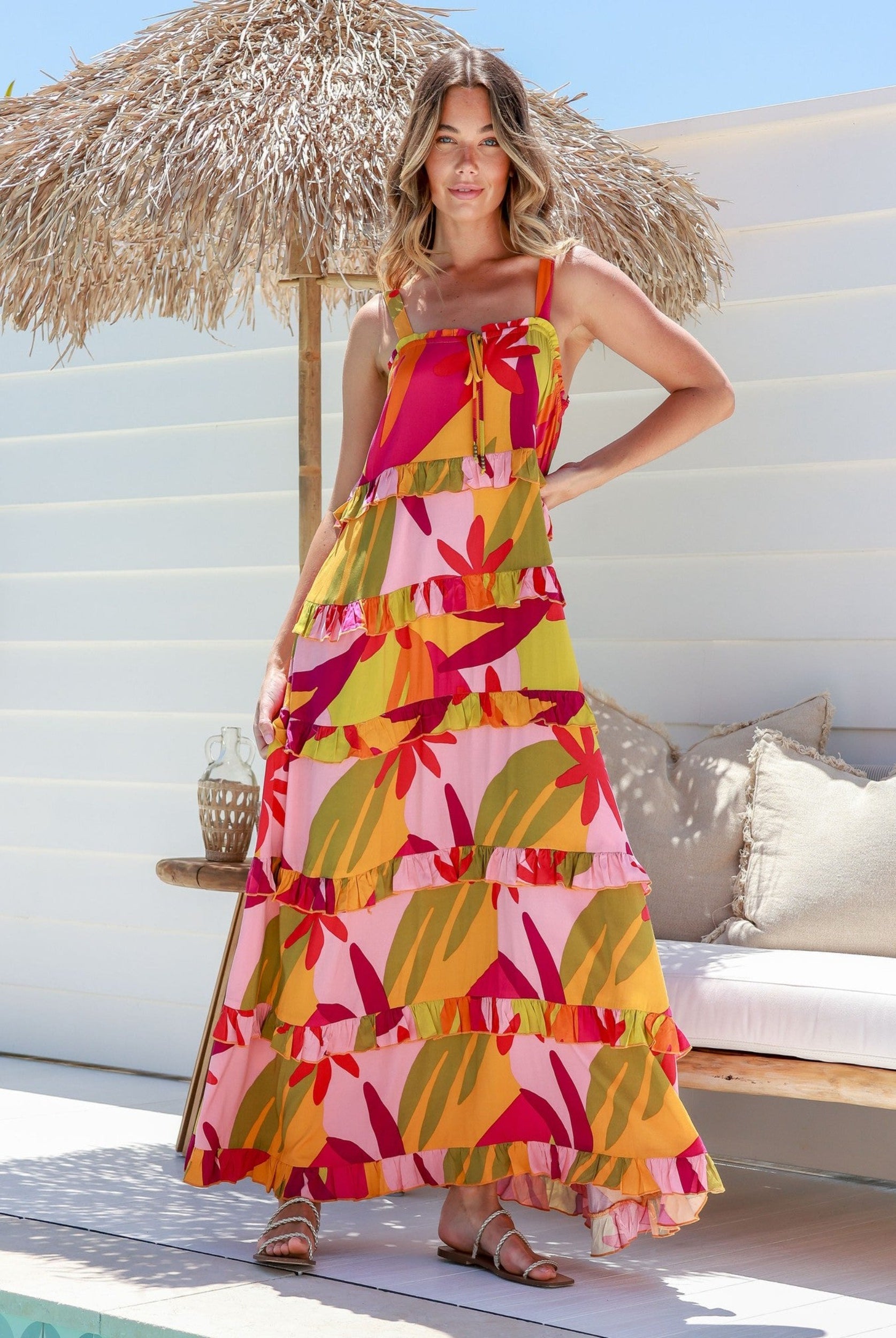 Coloured leaf print maxi dress from Label of Love