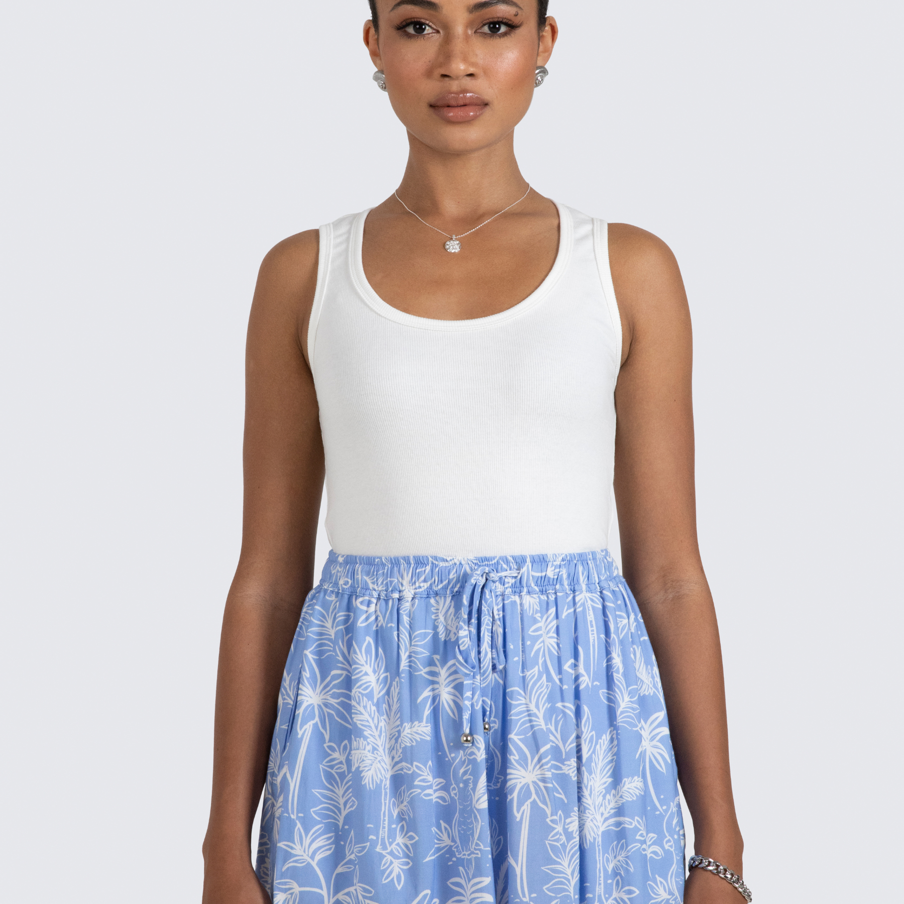 ESTL white ribbed tank in cotton elastane