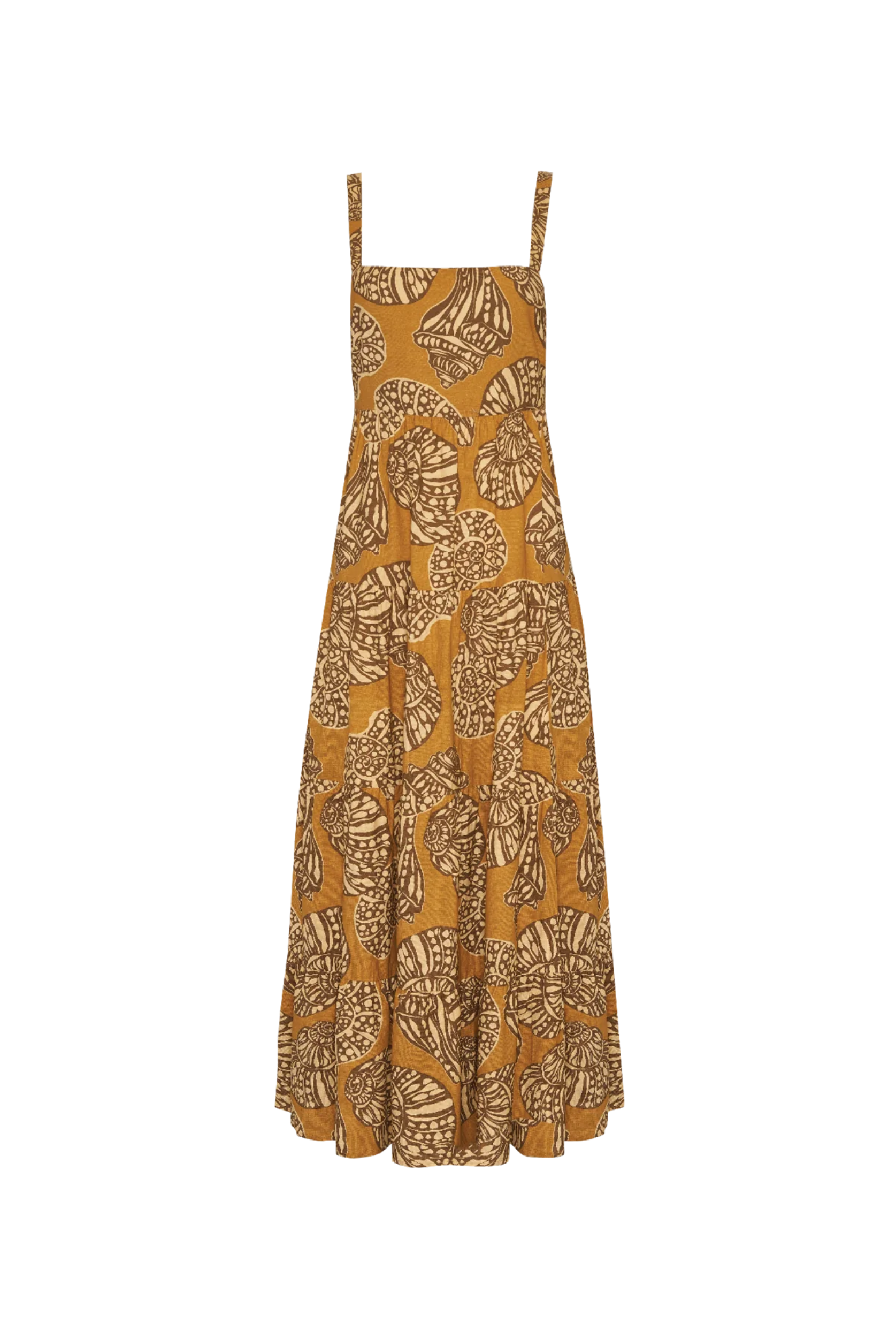Seashell print strappy midi dress with cutout at back