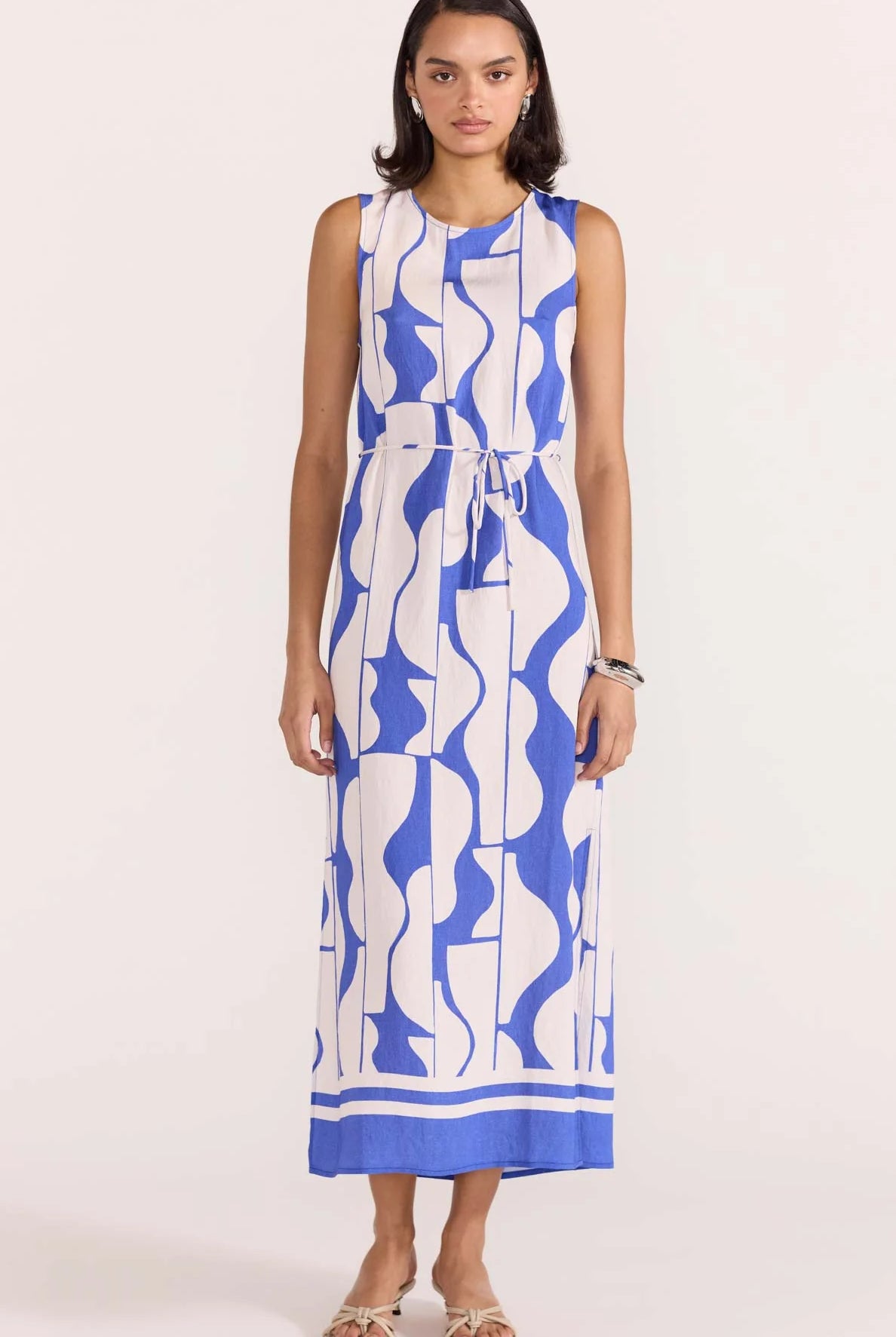 Santi Sheath Dress in Blue and White Abstract Print