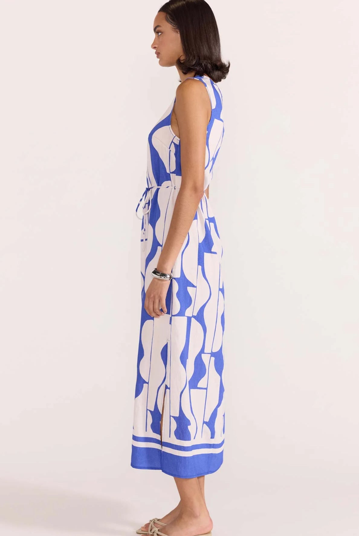 Santi Sheath Dress in Blue and White Abstract Print