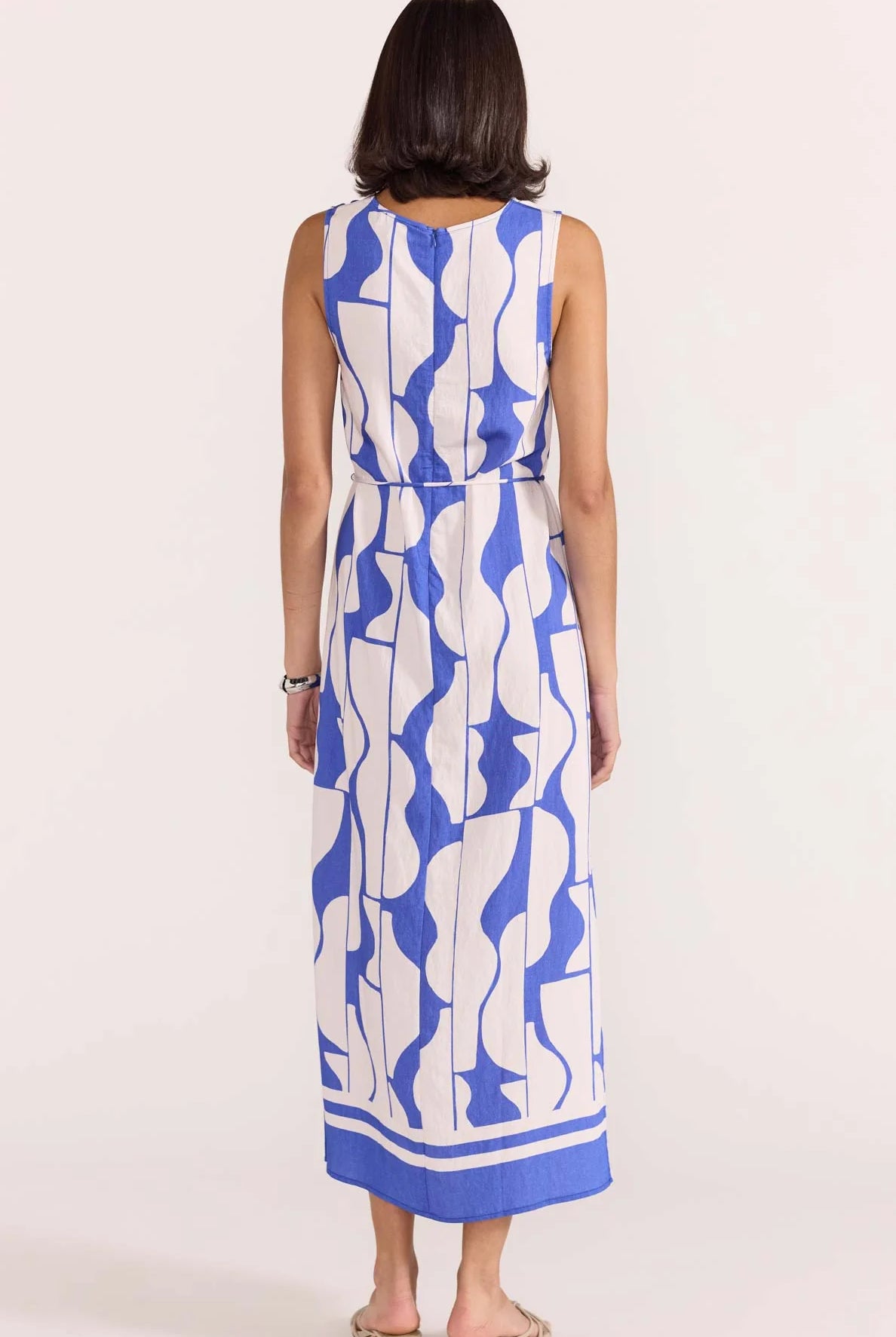 Santi Sheath Dress in Blue and White Abstract Print