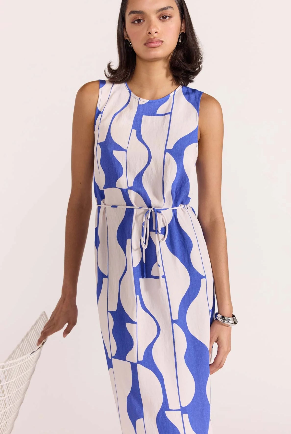Santi Sheath Dress in Blue and White Abstract Print