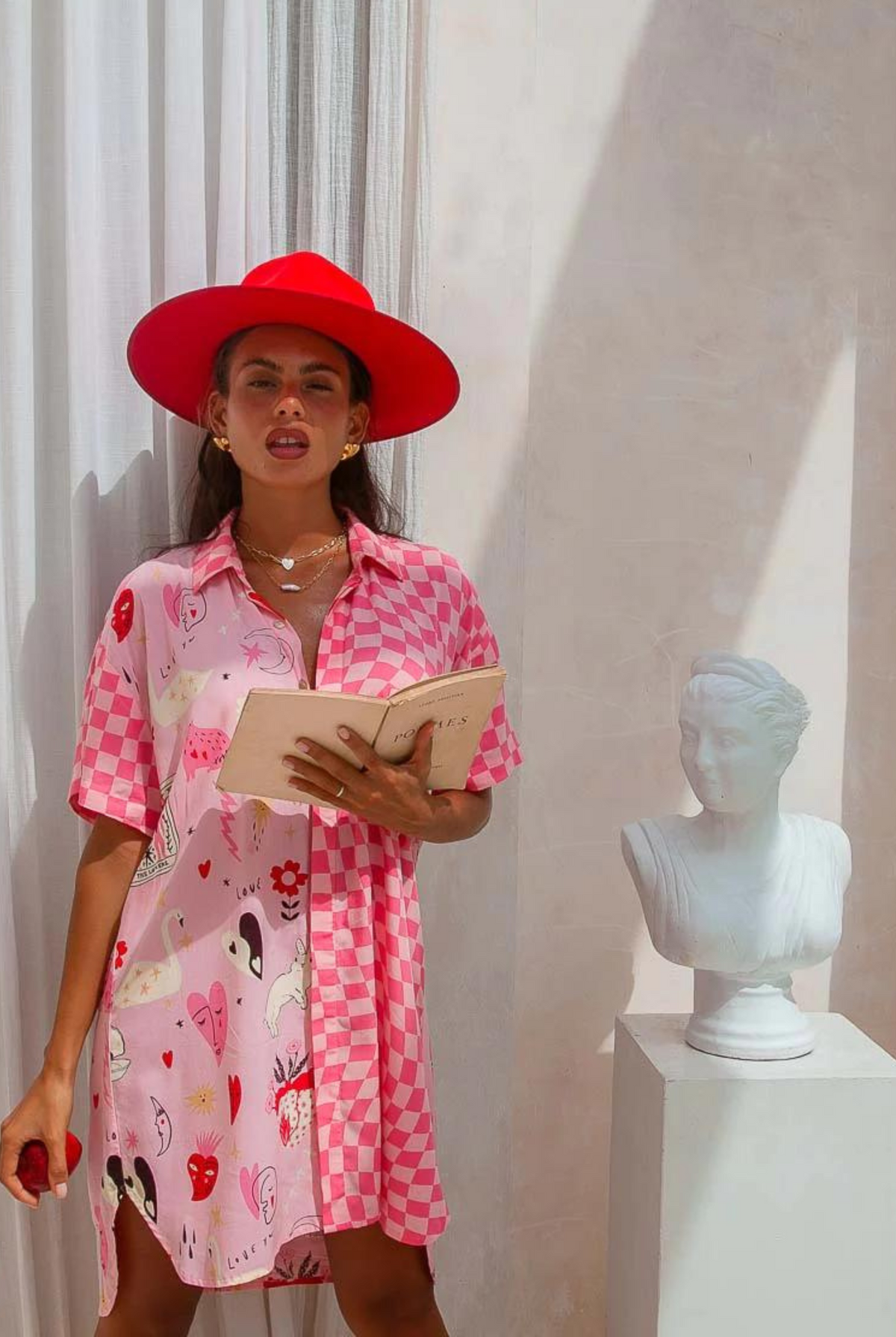 Palm Collective Spliced Shirt Dress in pink print