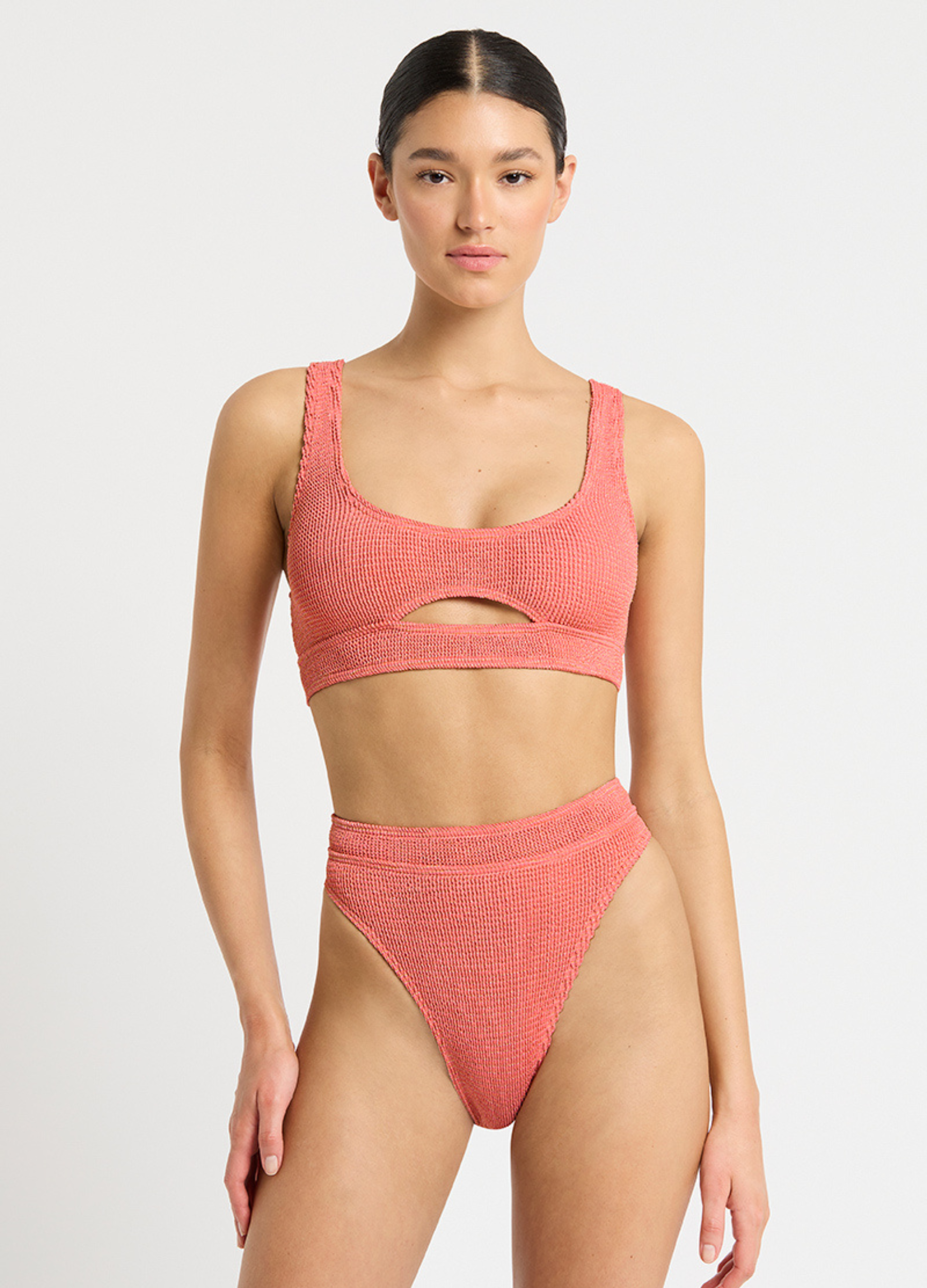 Sasha crop in coral lurex