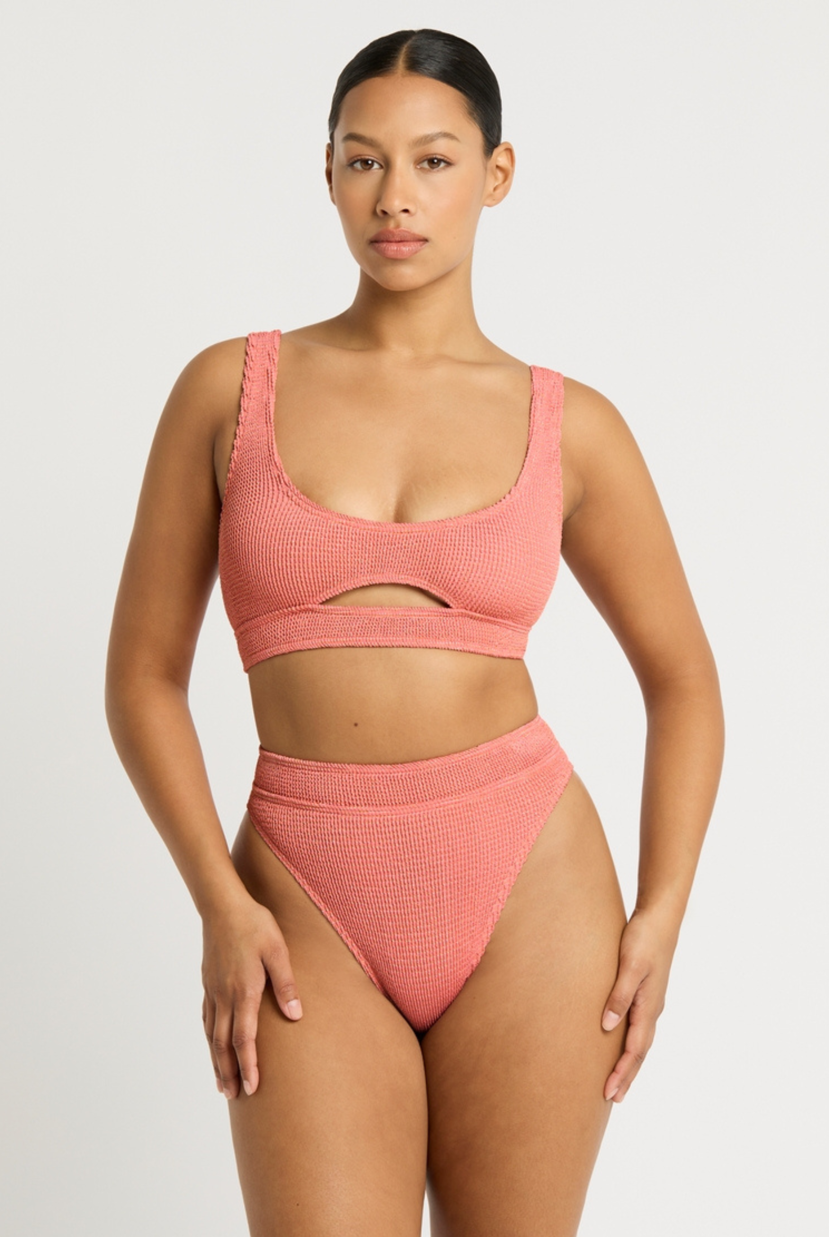 Sasha crop in coral lurex