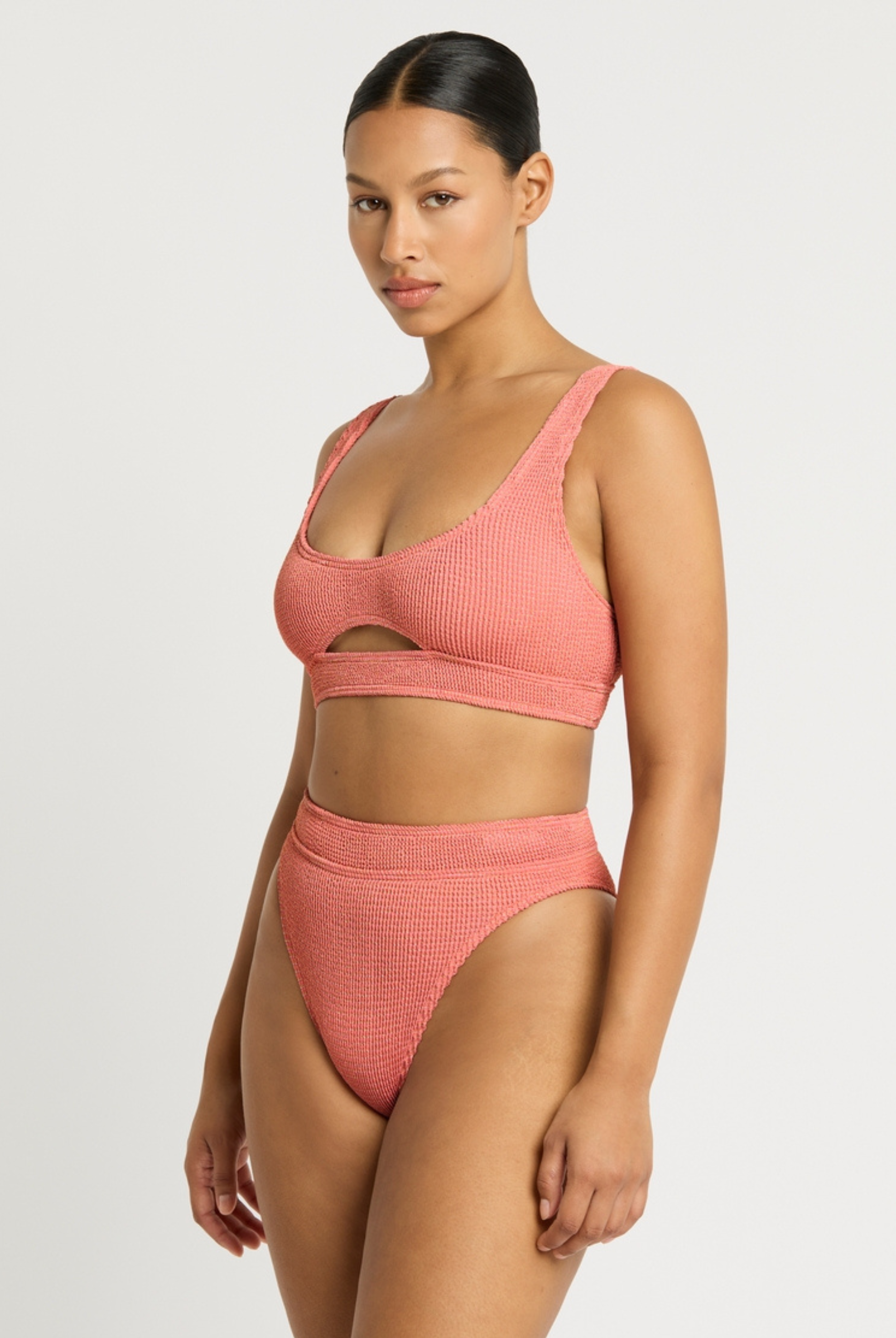 Sasha crop in coral lurex