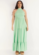 Halterneck linen blend maxi dress with tiering from girl and the sun