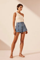 Light wash patch pocket short from Shona Joy.