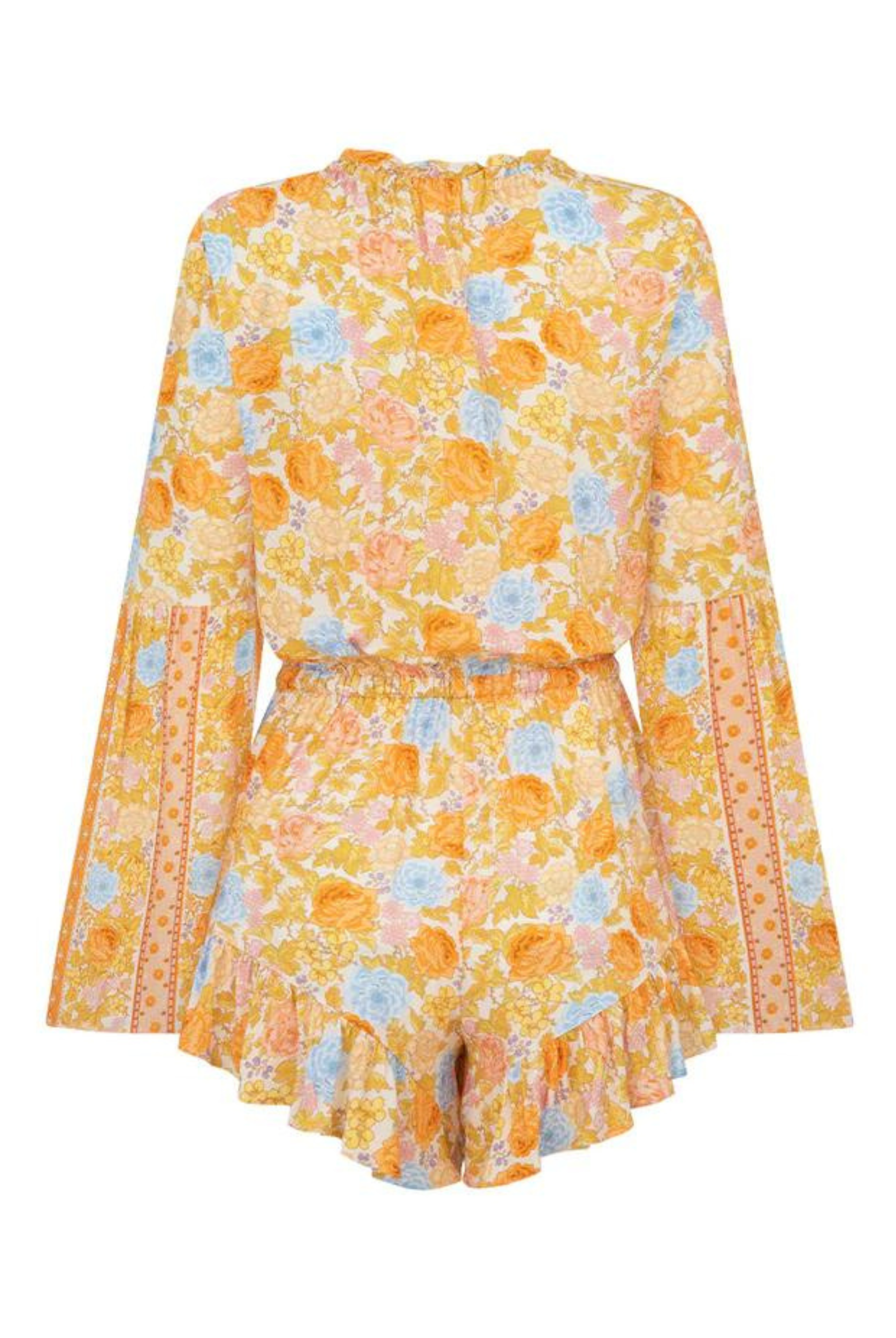 Model wearing the enchanted wood romper from Spell