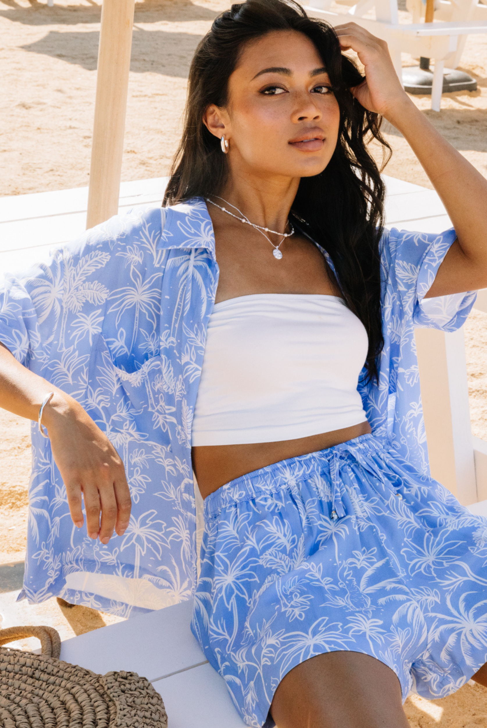 Sentosa Print Short in cornflower with silver hardware