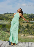 Halterneck linen blend maxi dress with tiering from girl and the sun