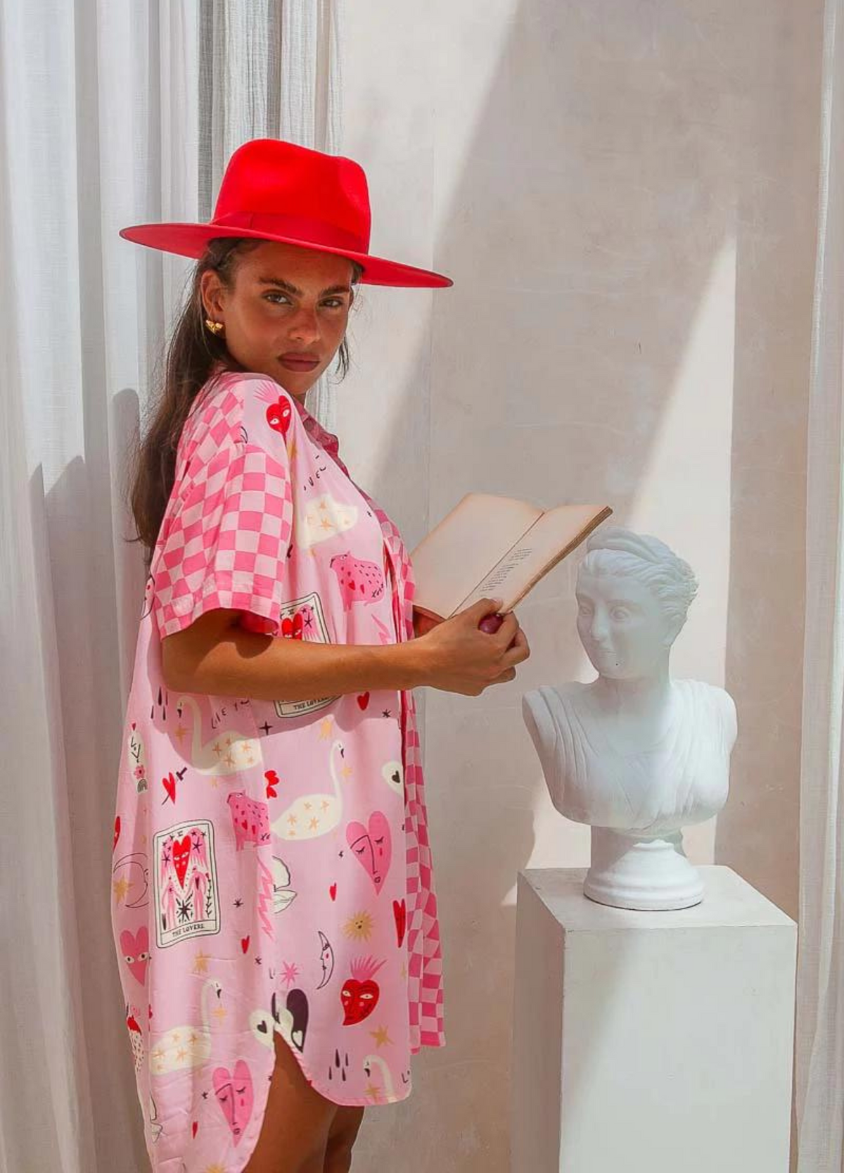 Palm Collective Spliced Shirt Dress in pink print