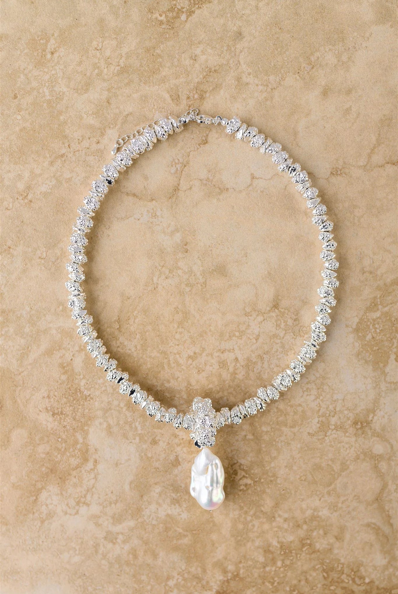 Silver Jewel Necklace with Pearl