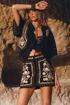 Spell Remi Embroidered Mini Skirt in Midnight