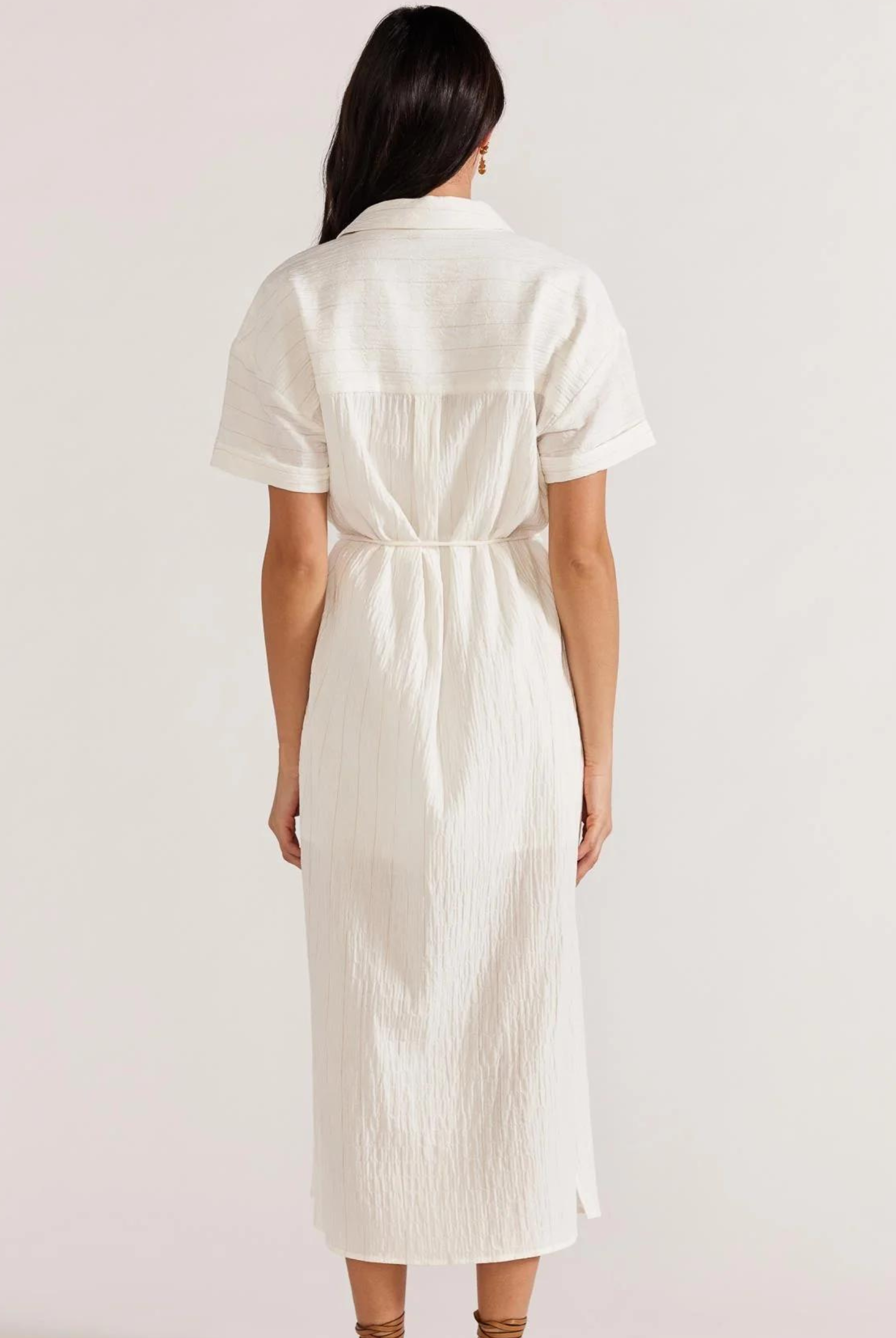 White button through shirt dress from Staple the Label with a belt at the waist