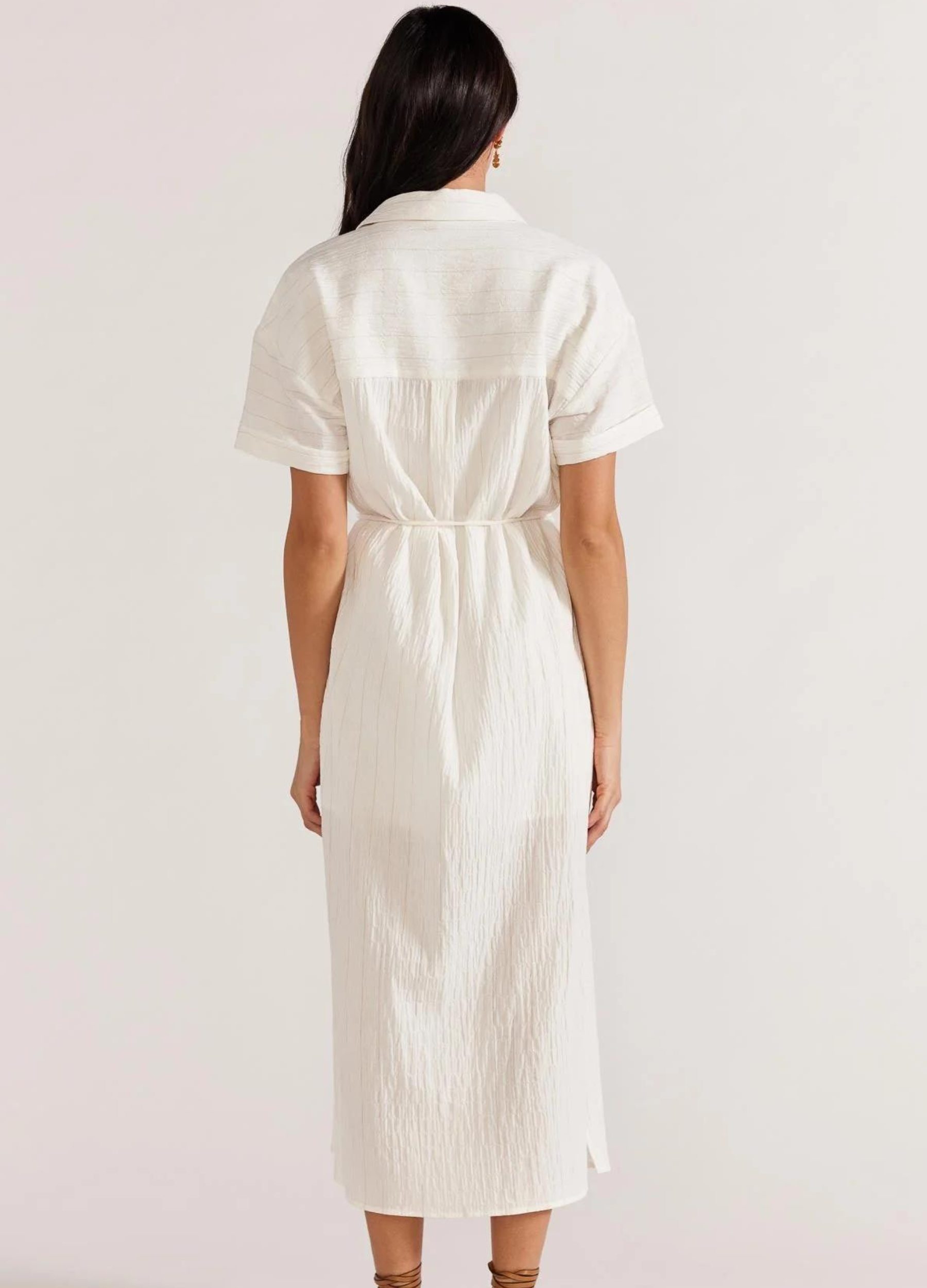 White button through shirt dress from Staple the Label with a belt at the waist