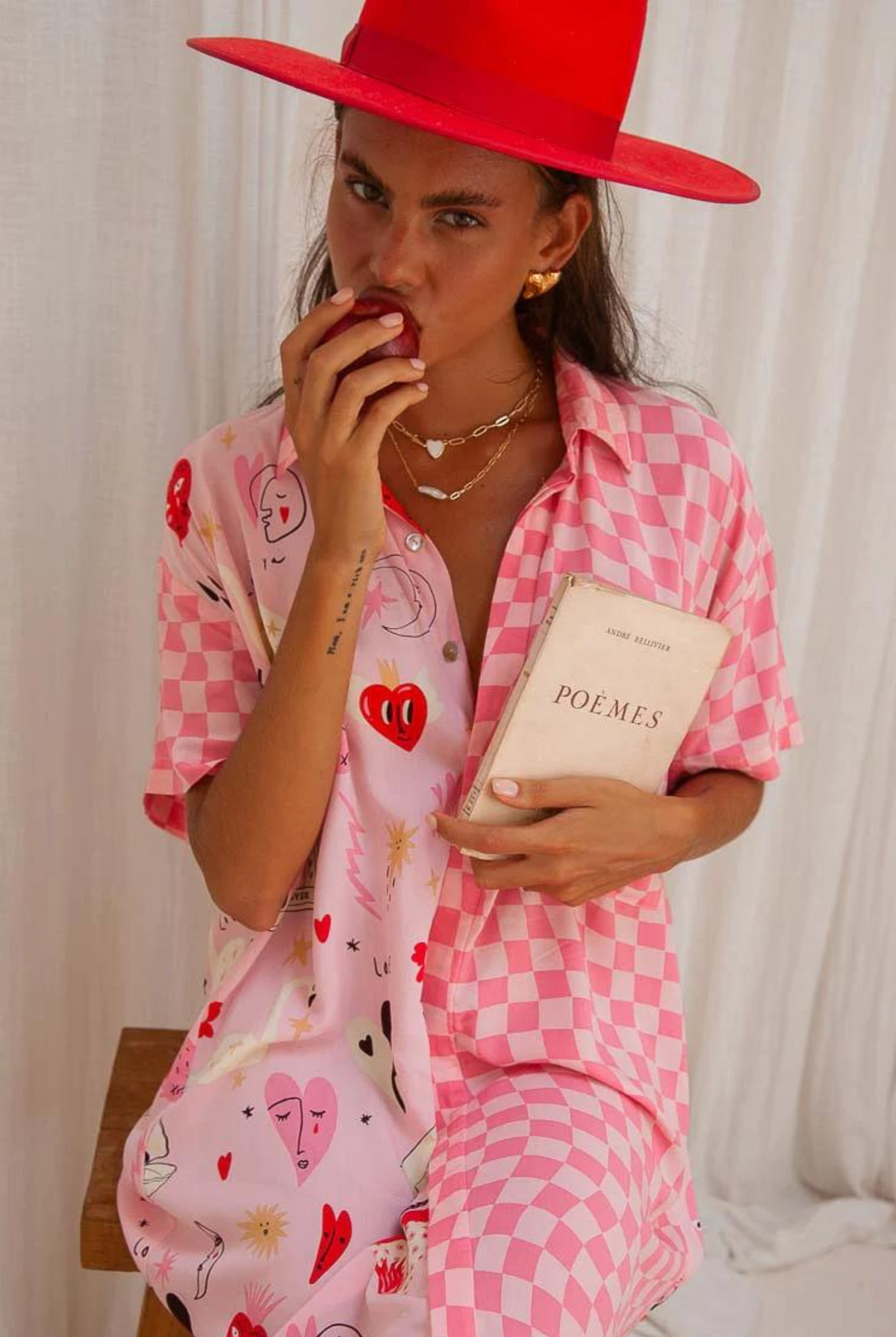 Palm Collective Spliced Shirt Dress in pink print