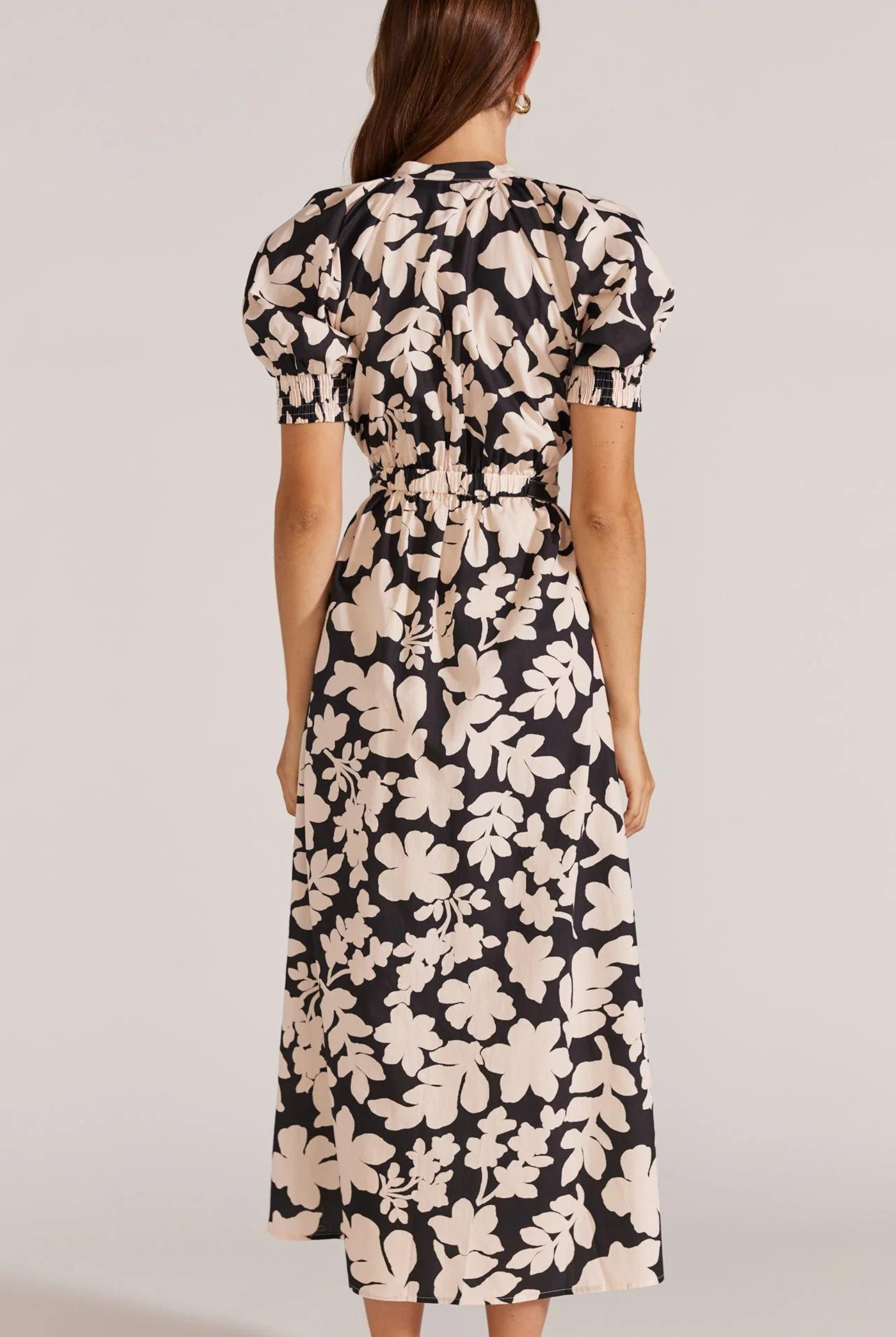 Selita Cut Out Midi Dress from Staple the Label black and white floral print with cut outs