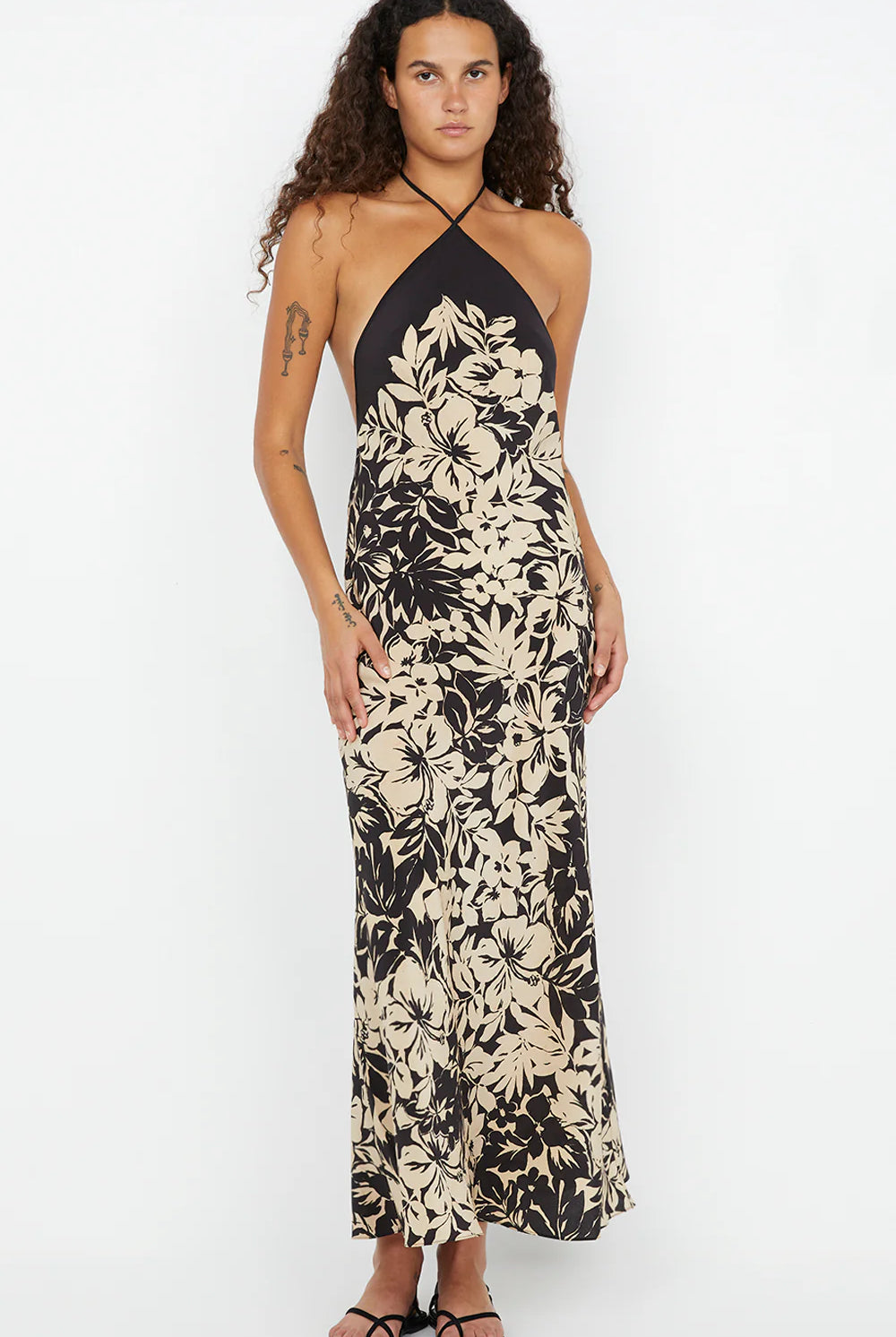 Black and white floral midi dress