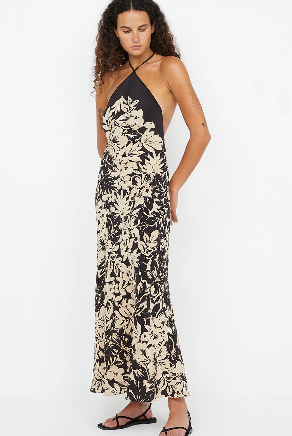 Black and white floral midi dress