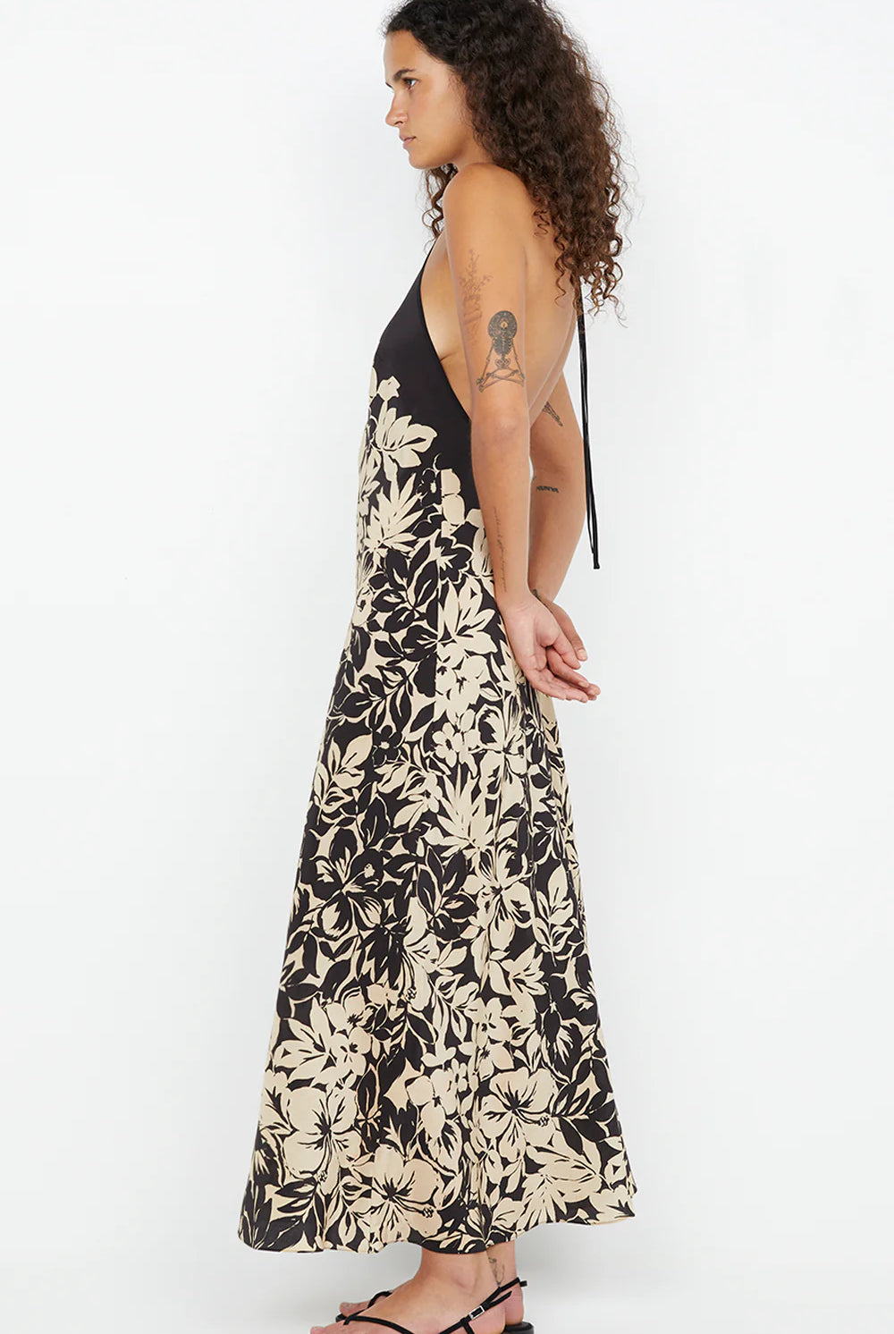 Black and cream floral halterneck dress