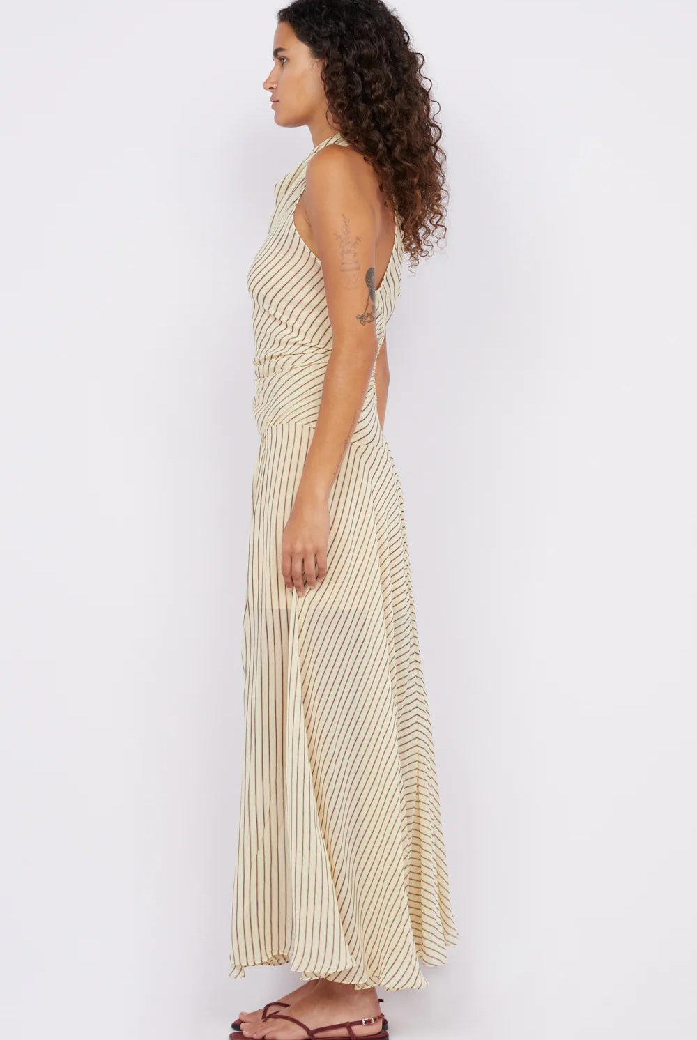 Bec + Bridge high neck anise dress in neutral stripe