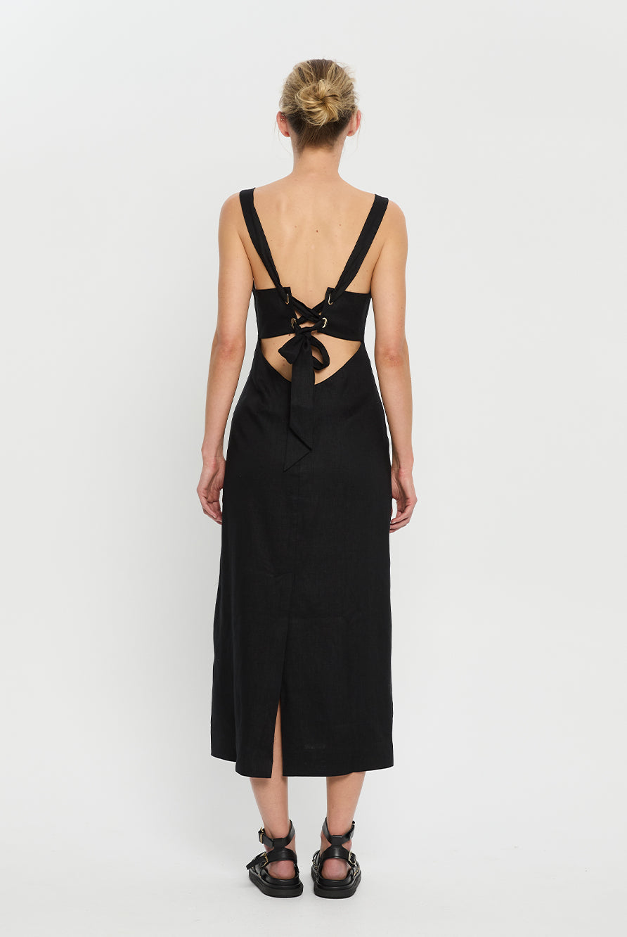 Black midi dress with tie back  from Kivari