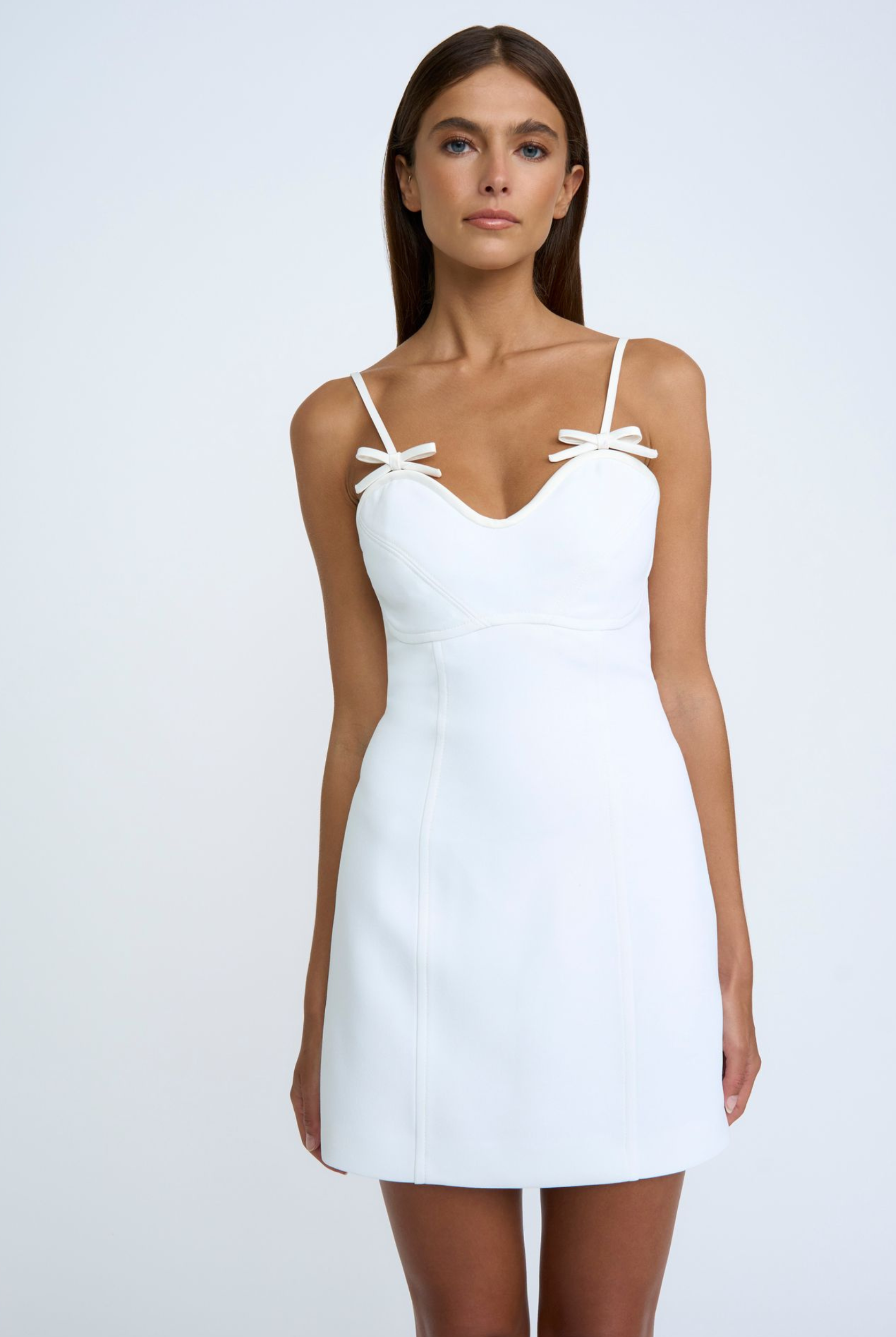White By Johnny Shift Dress with bow details on straps